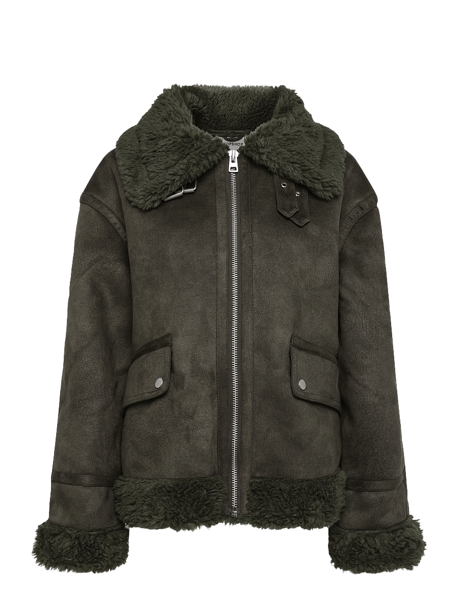 Topshop - TSTILDA SHEARLING COLLAR JACKET OTW - faux fur jakker - khaki - 1