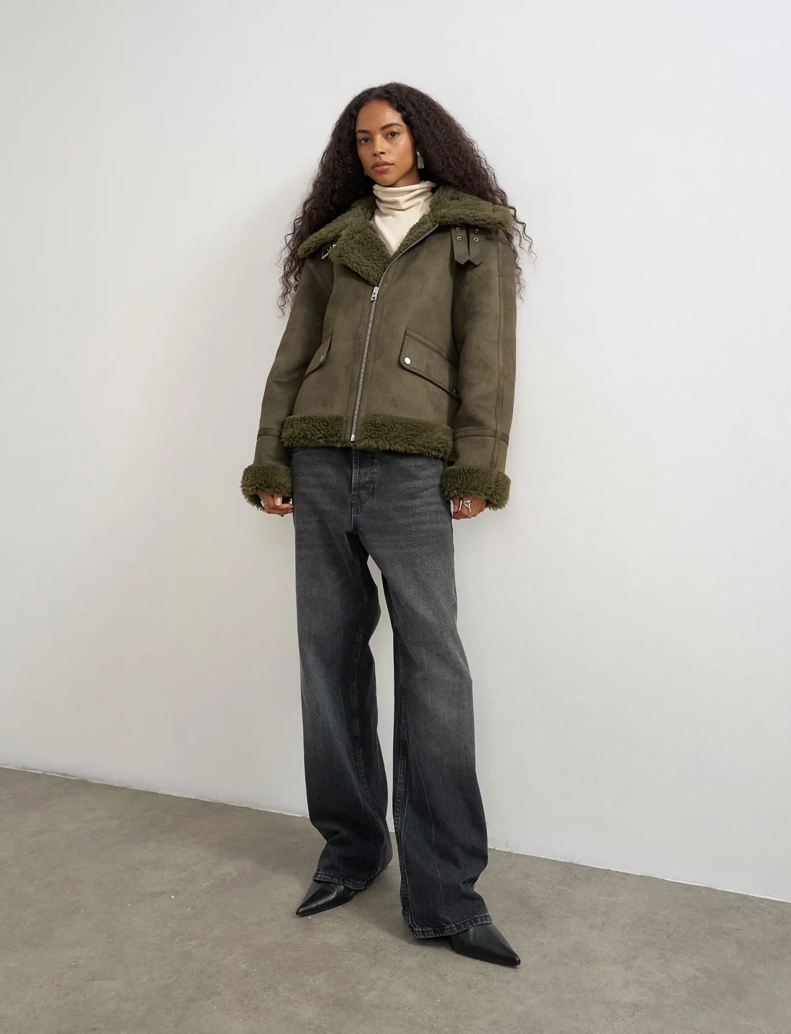 Topshop TSTILDA SHEARLING COLLAR JACKET OTW - Riided - KHAKI / khaki/green