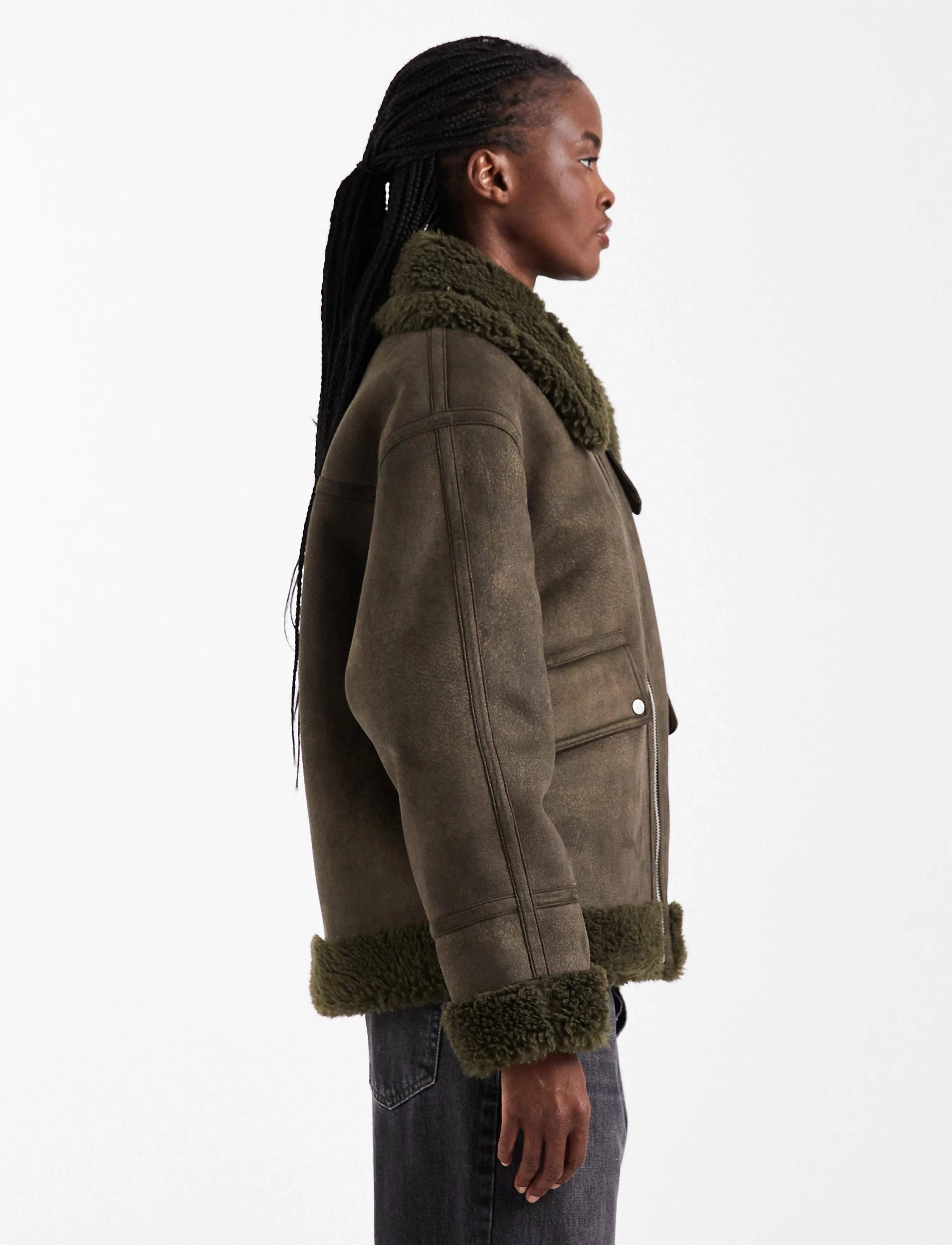 Topshop - TSTILDA SHEARLING COLLAR JACKET OTW - faux fur jakker - khaki - 4