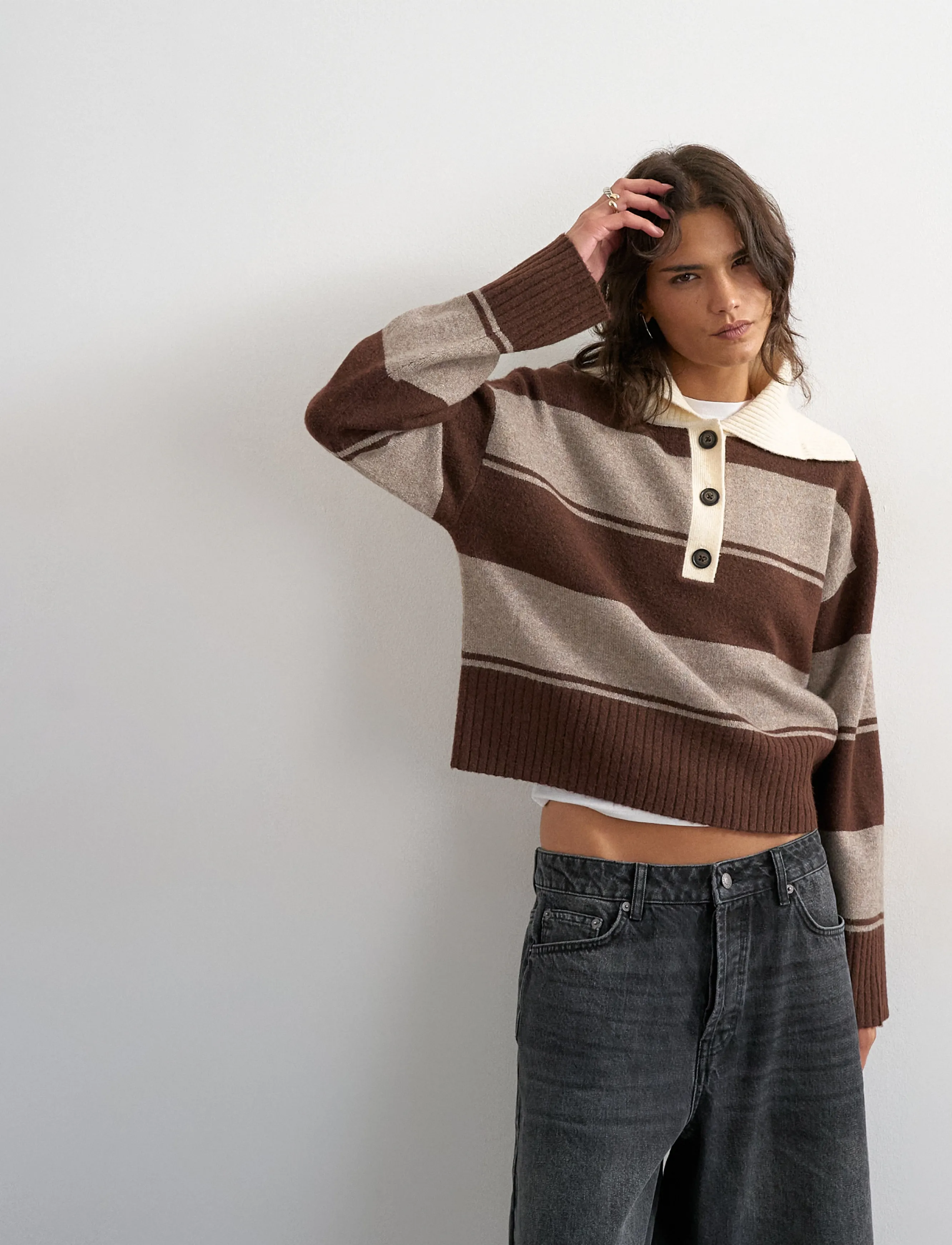 Topshop - TSCAMI KNITTED RUGBY POLO KNT - chocolate brown - 5