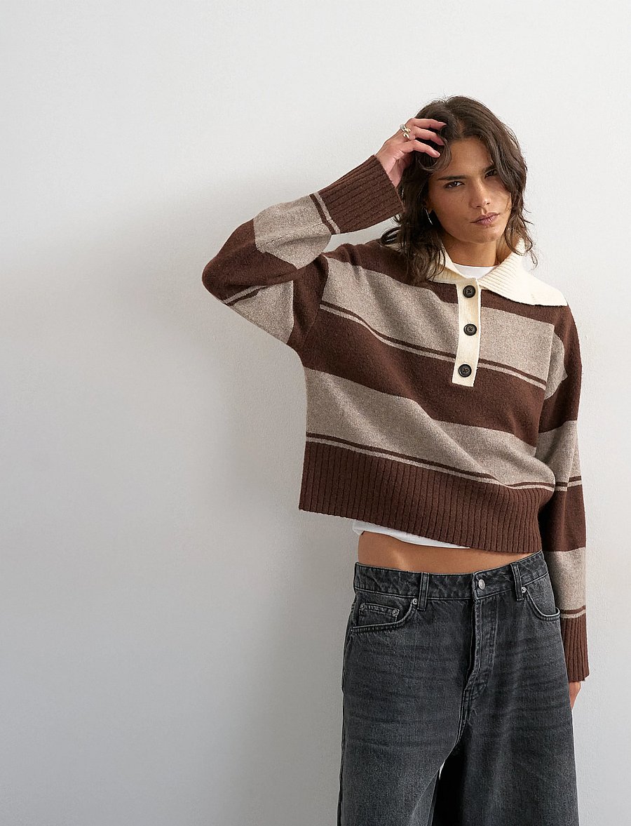 Topshop - TSCAMI KNITTED RUGBY POLO KNT - pullover - chocolate brown - 5