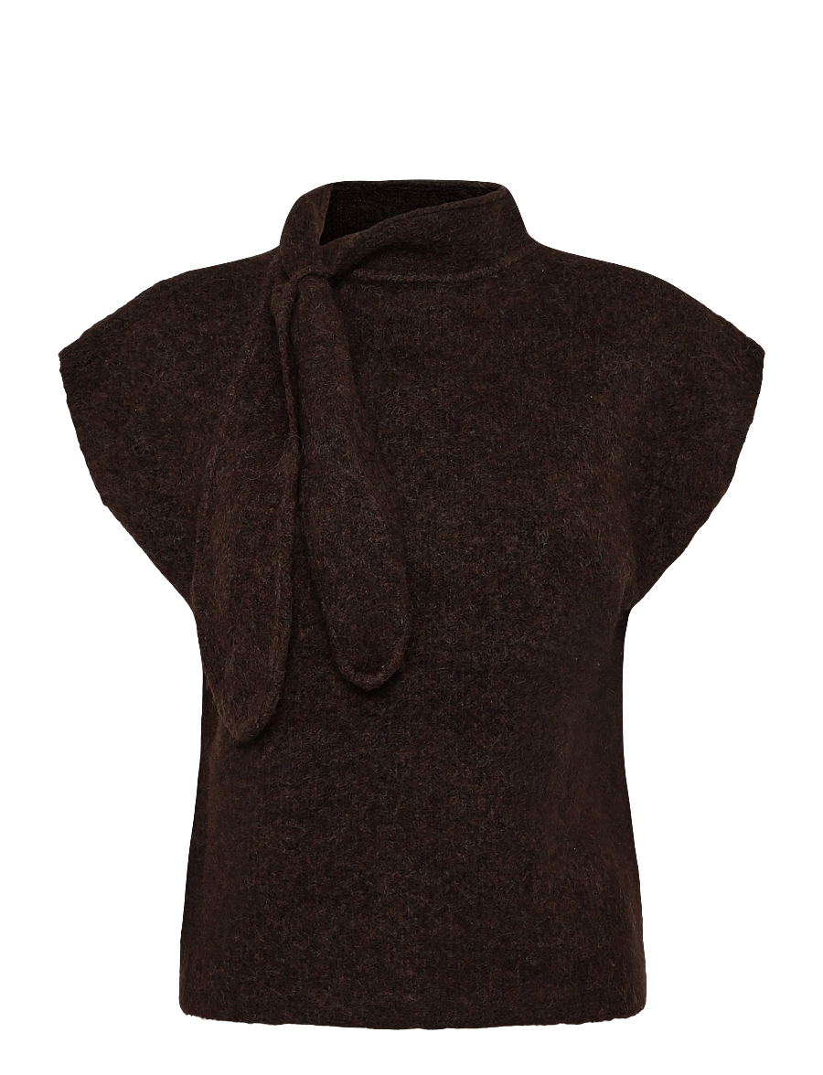 Topshop - TSCASSI KNITTED TIE NECK TOP KNT NOOS - striktrøjer - chocolate brown - 0
