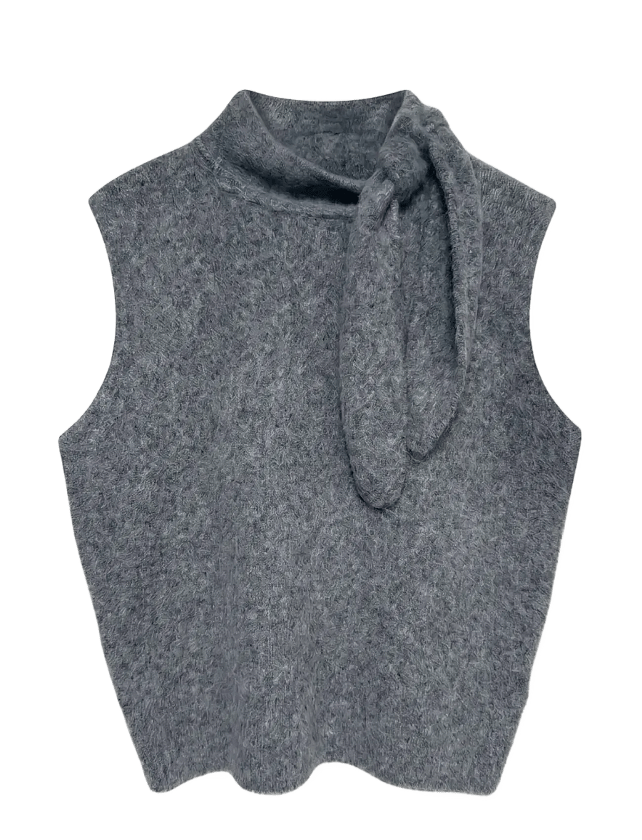 Topshop - TSCASSI KNITTED TIE NECK TOP KNT NOOS - stickade tröjor - grey - 0