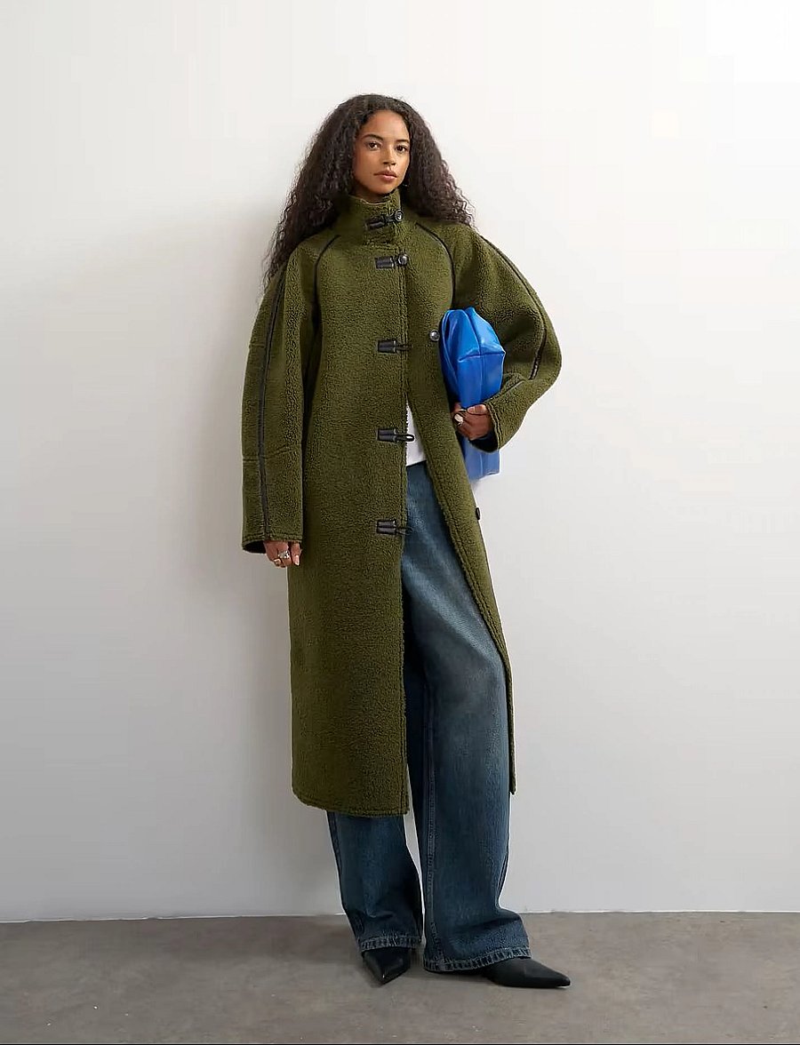 Topshop - TSSELMA LONGLINE BORG COAT OTW - winterjacken - green bee - 3