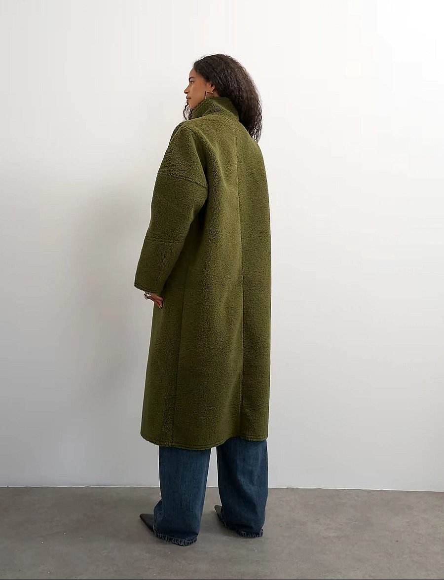 Topshop - TSSELMA LONGLINE BORG COAT OTW - winterjacken - green bee - 4