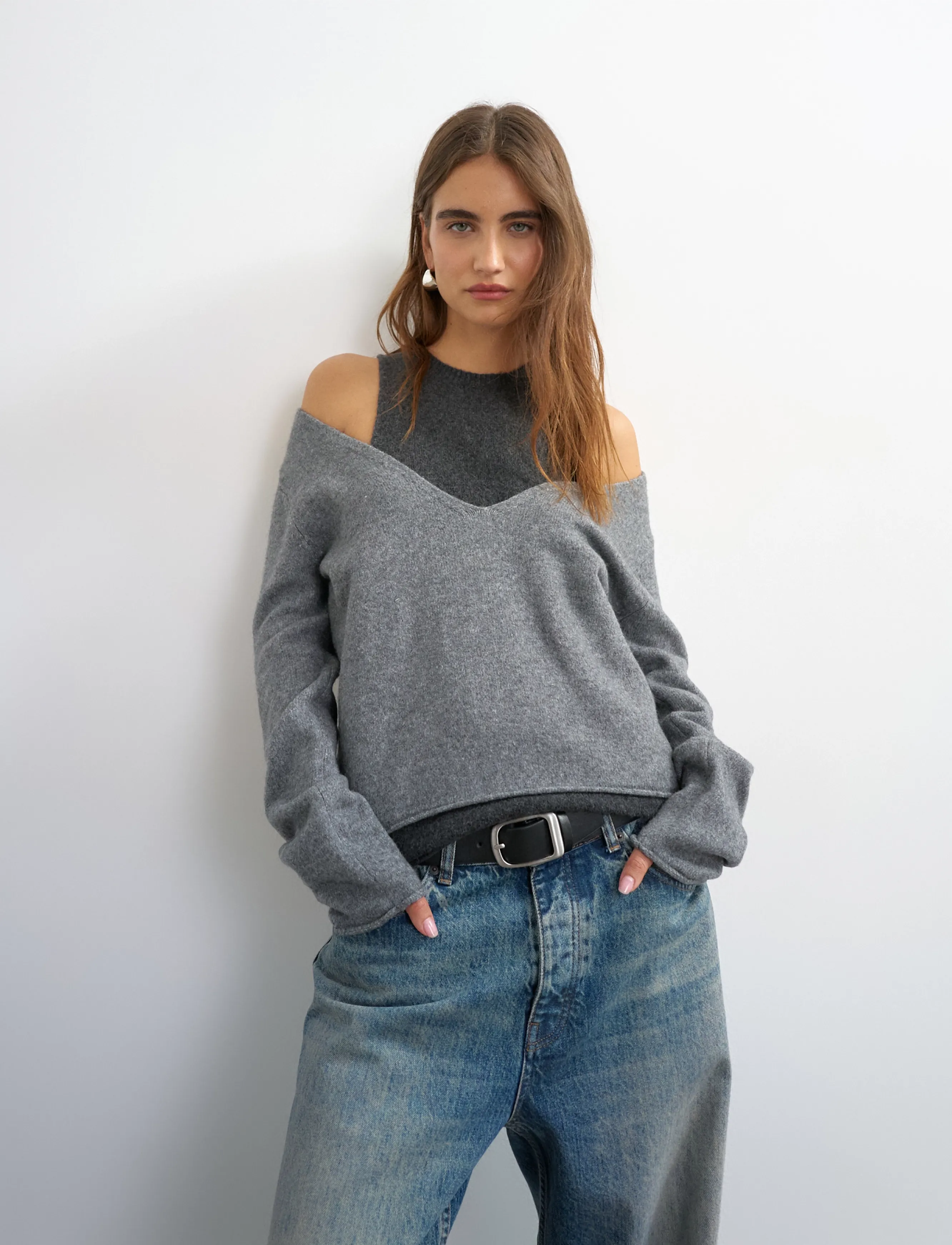Topshop TSYASMIN LS O-NECK KNITTED JUMPER KNT - Topshop - GREY / grey