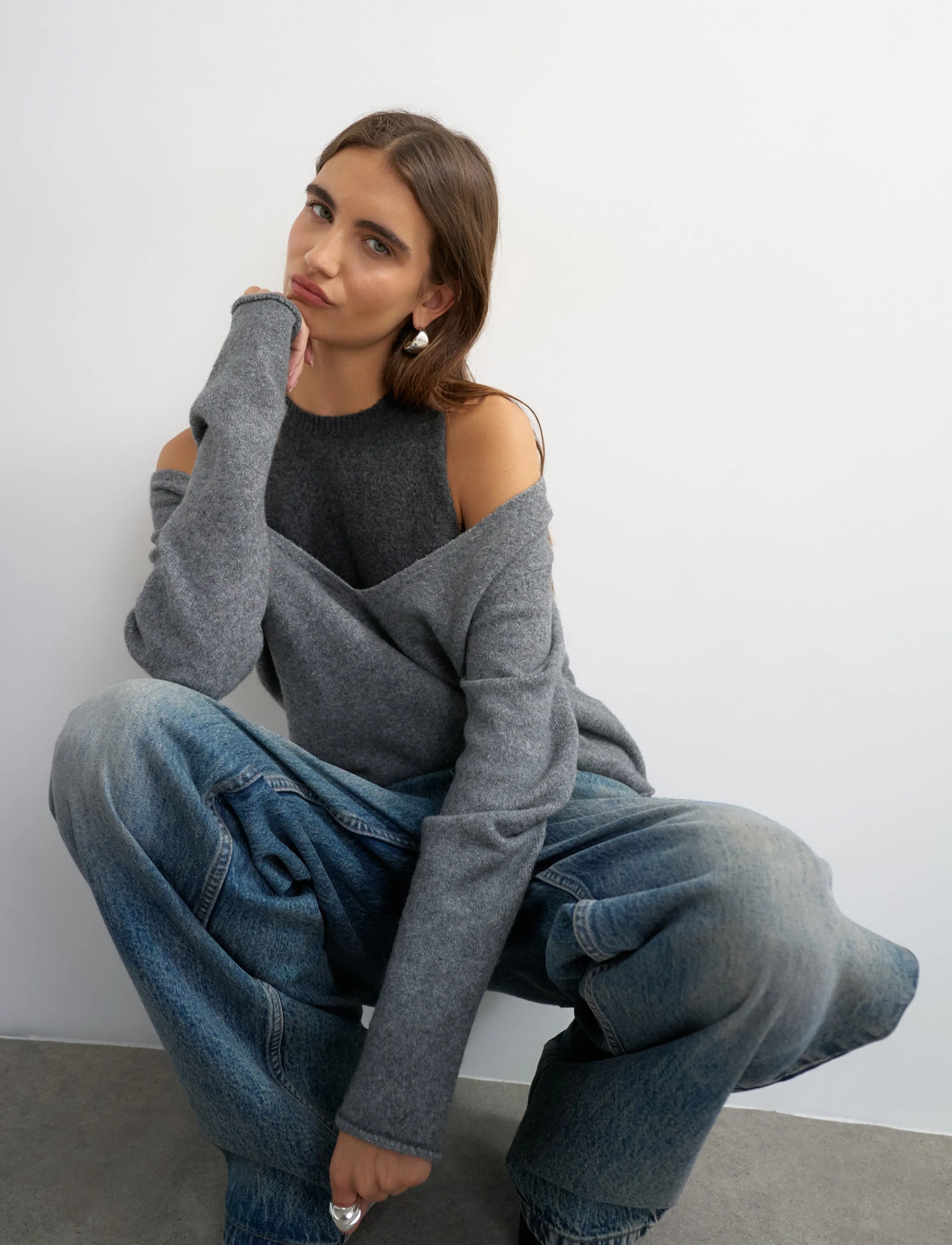 Topshop - TSYASMIN LS O-NECK KNITTED JUMPER KNT - stickade tröjor - grey - 4