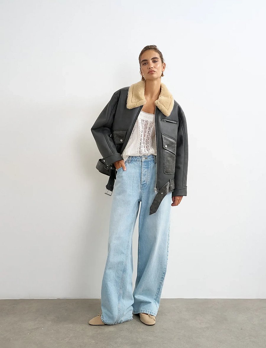 Topshop - TSSIGRID BLETED BIKER JACKET OTW - nahktagid - black - 0