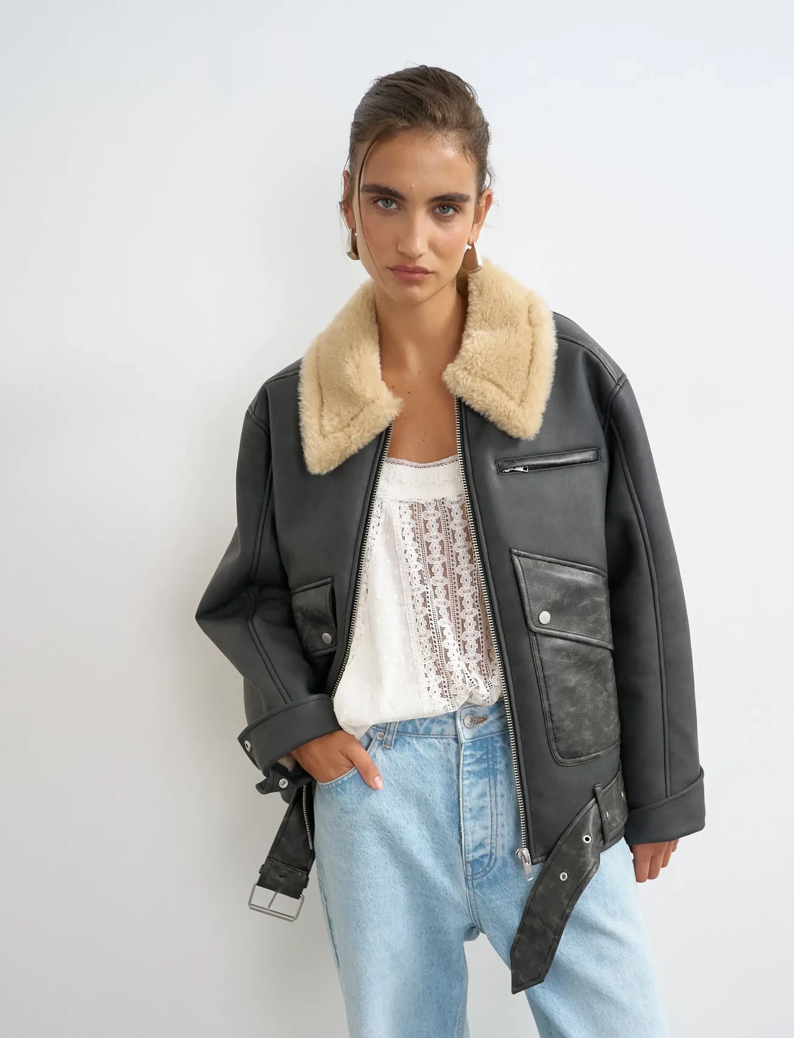 Topshop - TSSIGRID BLETED BIKER JACKET OTW - nahktagid - black - 5
