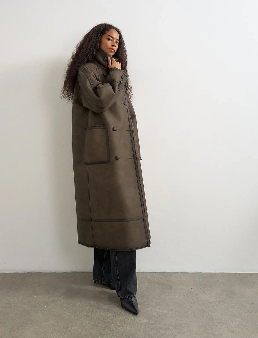 Topshop - TSSIA COATED COAT OTW - faux fur - chocolate brown - 0