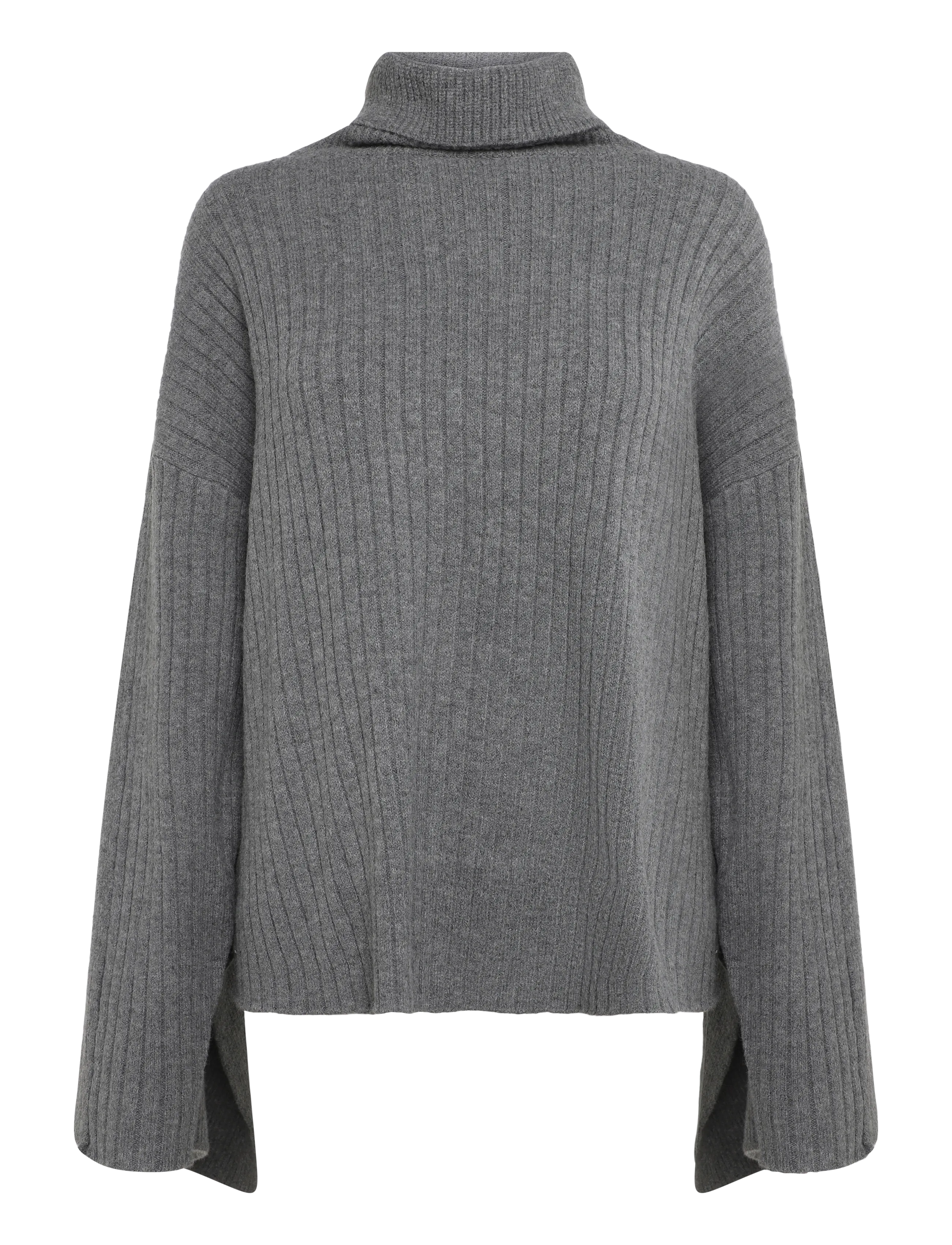 Topshop Tsyina Ls Oversized Knitted Jumper Knt, Kvinder, Oversize Ribstrikket Rullekrave Striktrøje, Grå, Str: L