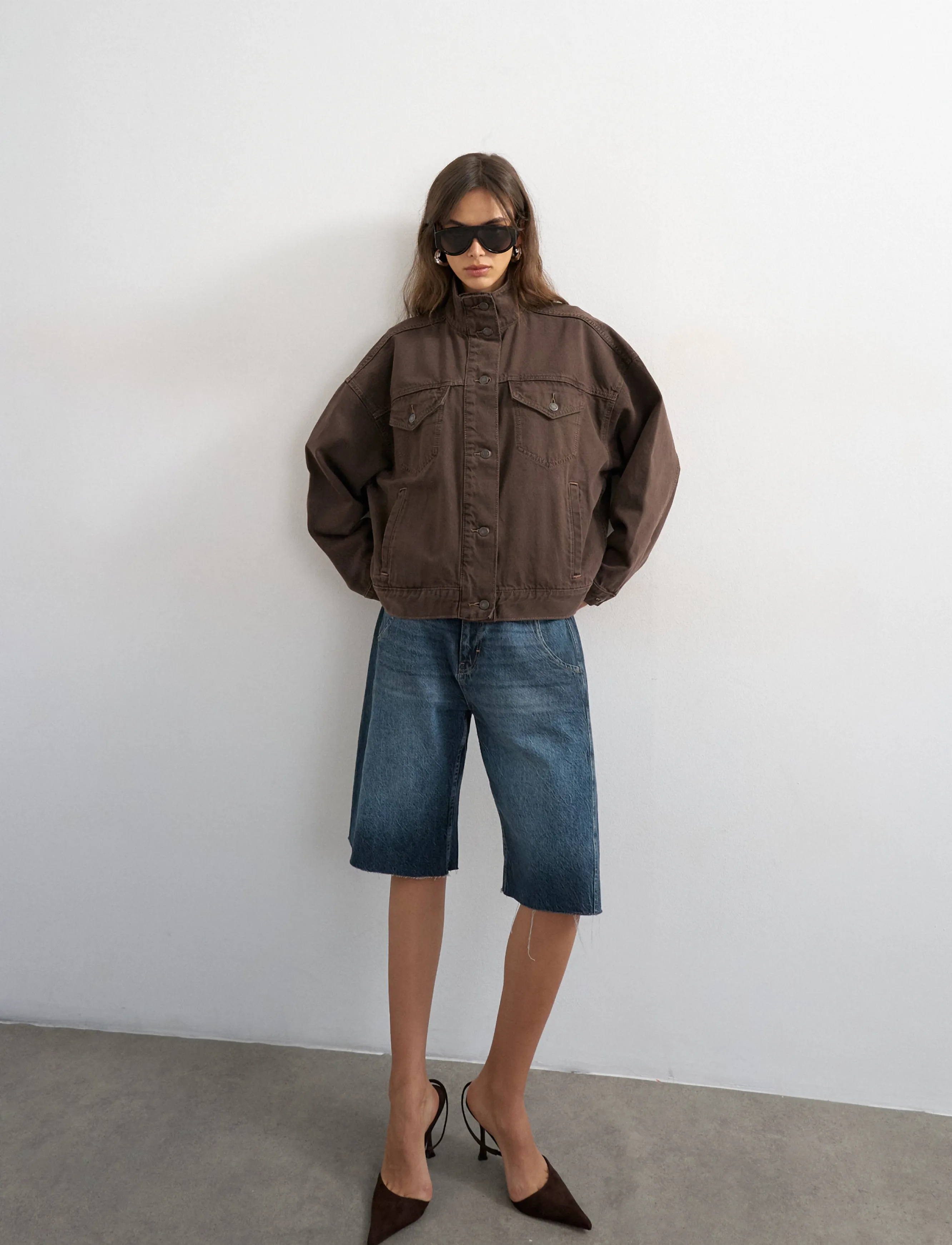 Topshop TSFREYA DENIM JACKET DNM - Kläder - BROWN DENIM / brown
