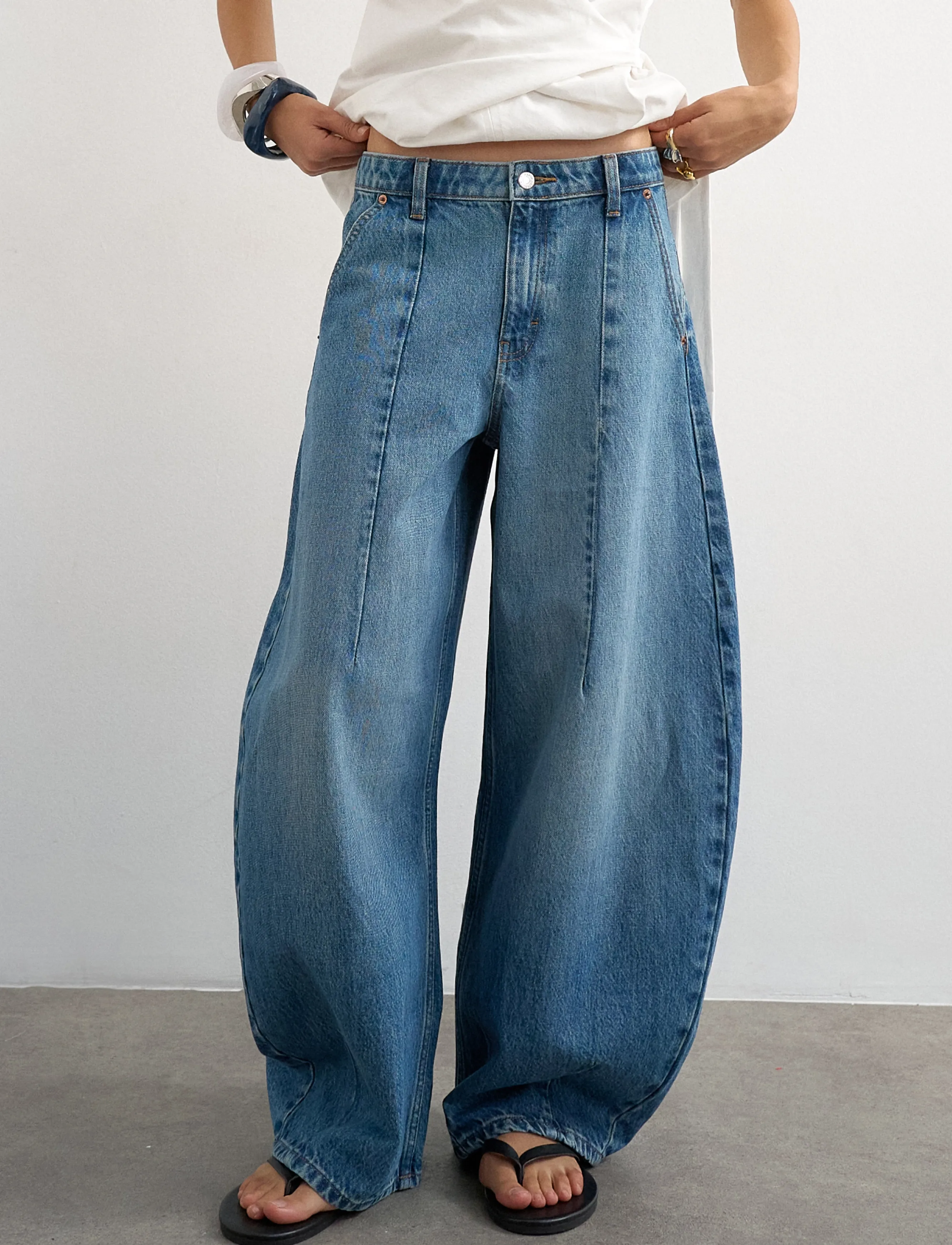 Topshop TSMATHILDE MR BARREL DNM JEANS MB - Topshop - MEDIUM BLUE DENIM / blue