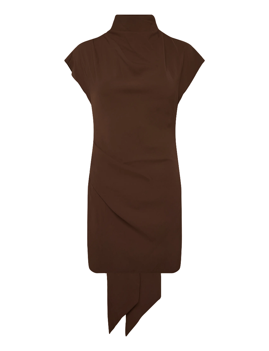 Topshop - TSOLIVIA SCARF NECK MINI DRESS WVN - korte kjoler - chocolate brown - 1