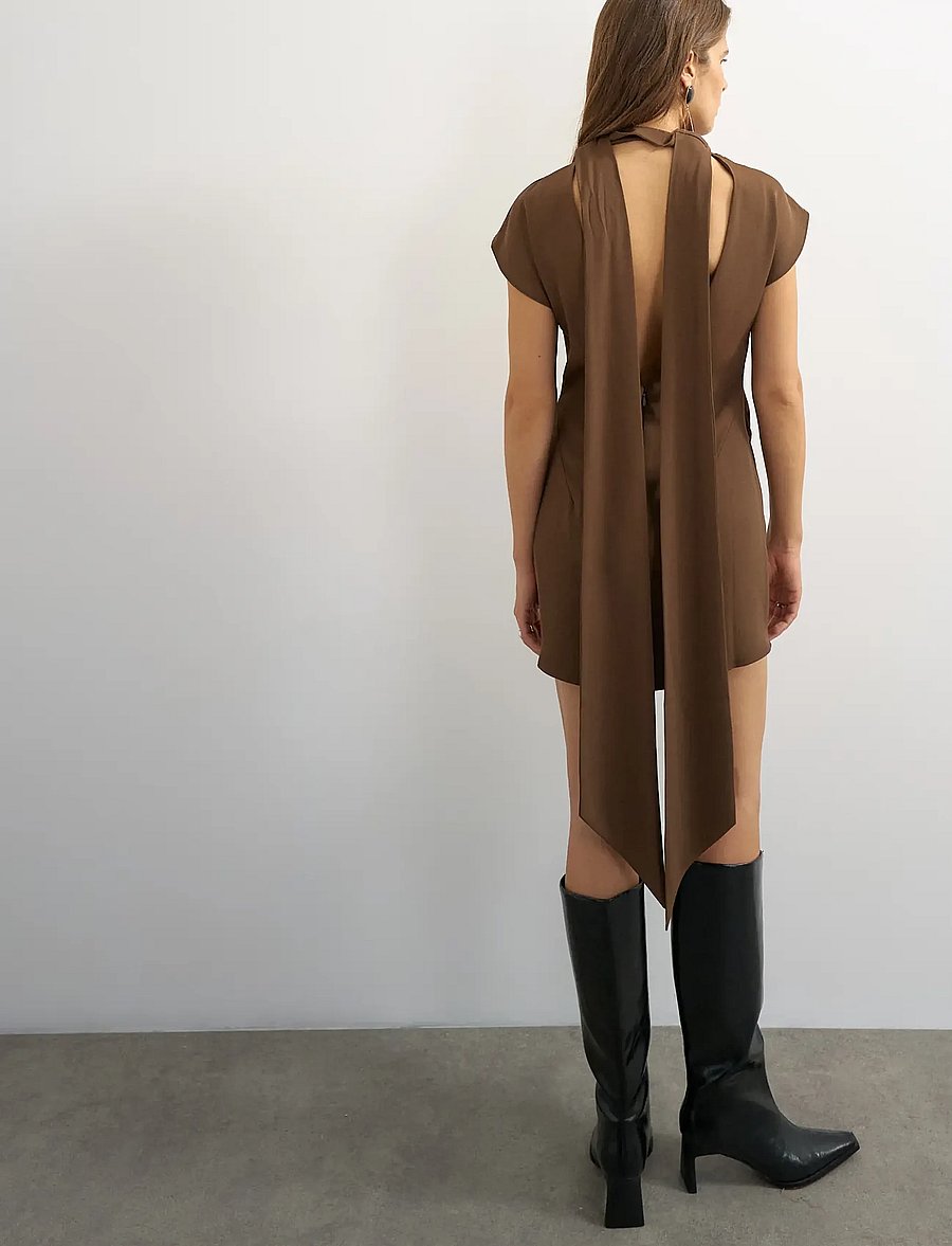 Topshop - TSOLIVIA SCARF NECK MINI DRESS WVN - korte kjoler - chocolate brown - 3