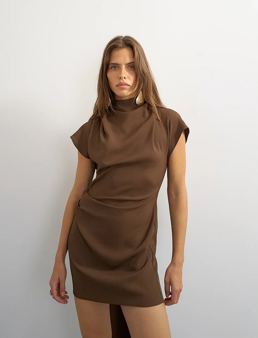 Topshop - TSOLIVIA SCARF NECK MINI DRESS WVN - korte kjoler - chocolate brown - 5