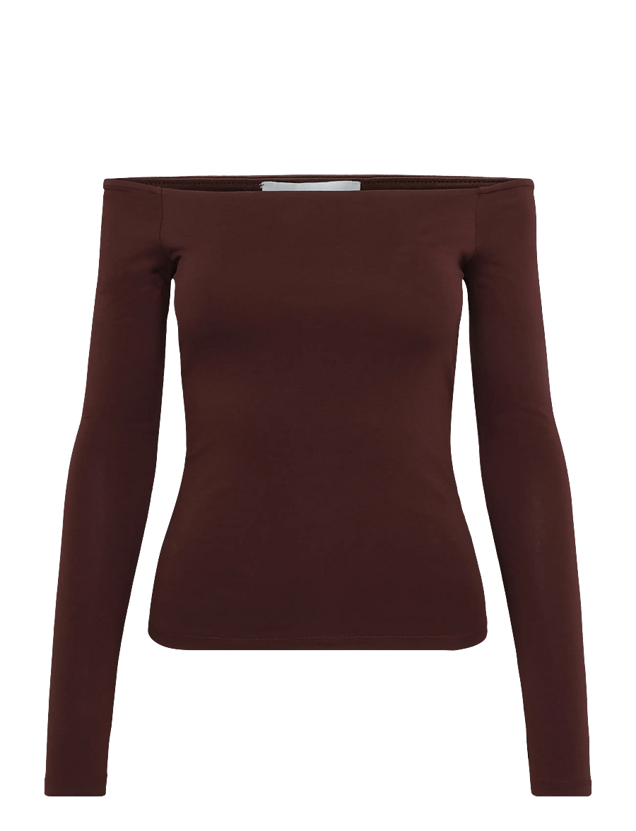 Topshop - TSBOA OFF SHOULDER LS TOP JRS - pikkade varrukatega topid - deep mahogany - 1