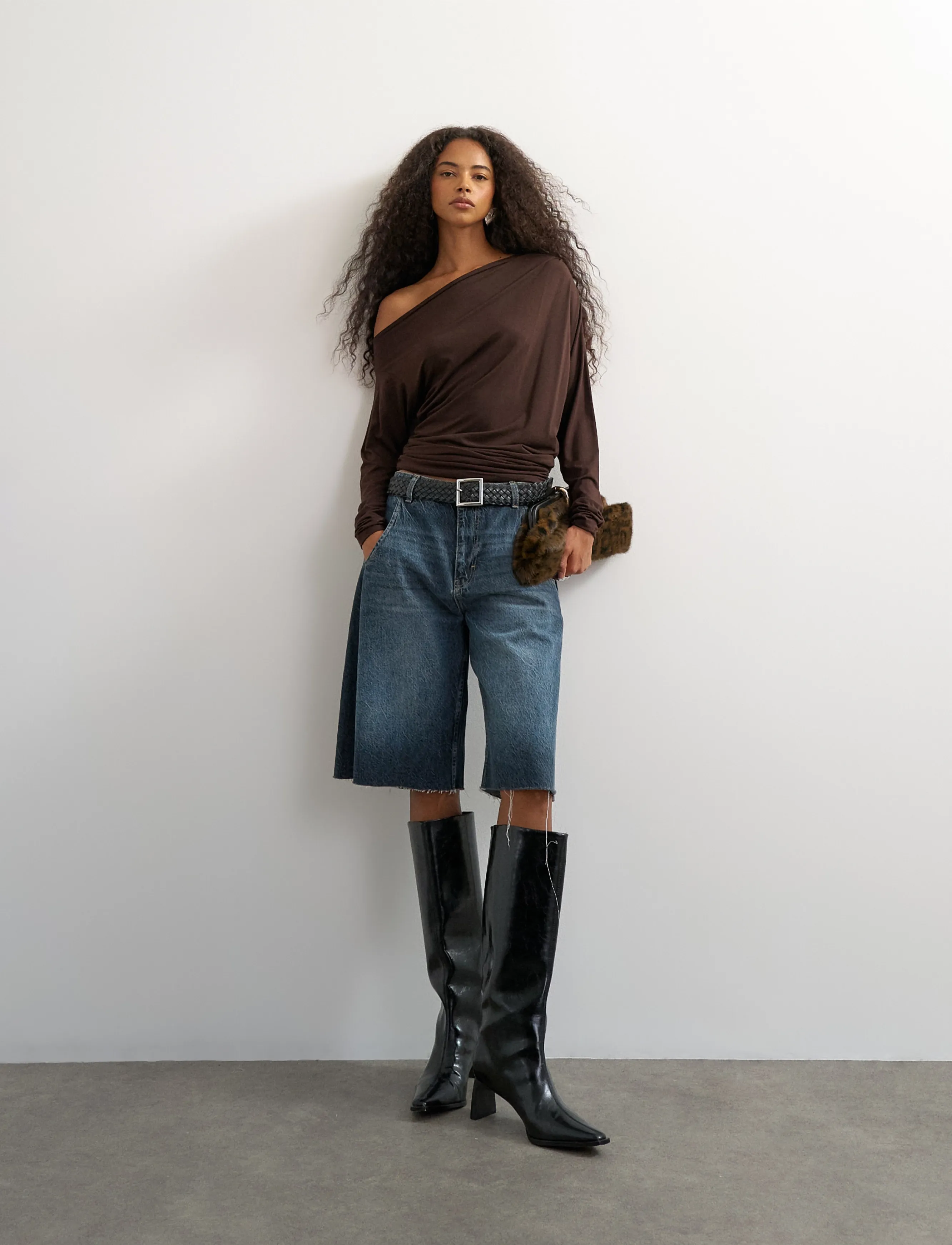 Topshop - TSBOA OFF SHOULDER LS TOP JRS - pikkade varrukatega topid - deep mahogany - 0