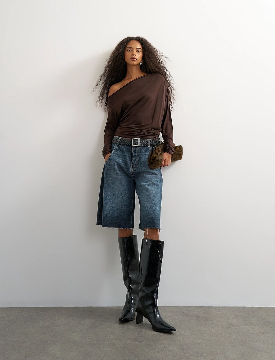 Topshop - TSBOA OFF SHOULDER LS TOP JRS - pikkade varrukatega topid - deep mahogany - 0