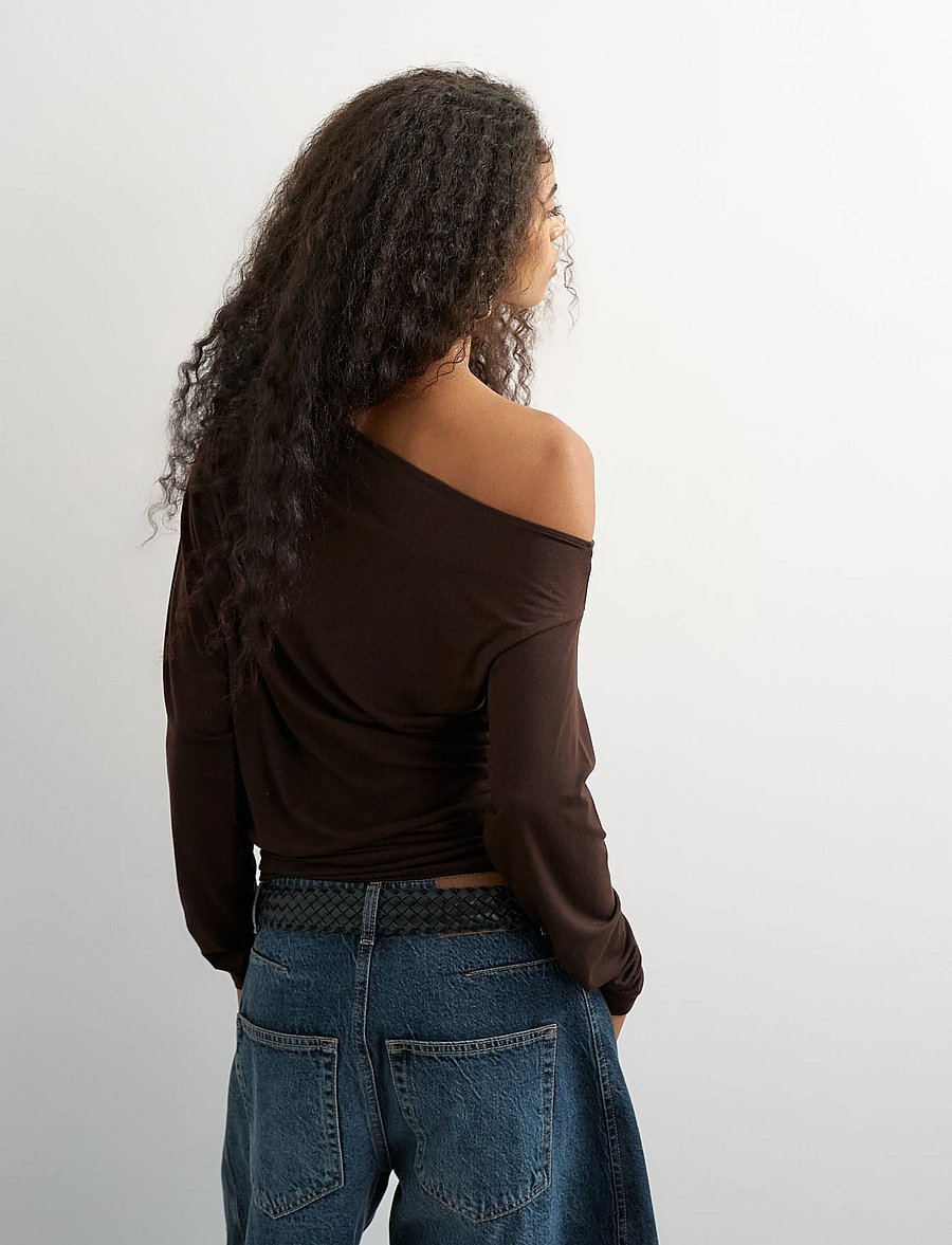 Topshop - TSBOA OFF SHOULDER LS TOP JRS - pikkade varrukatega topid - deep mahogany - 3