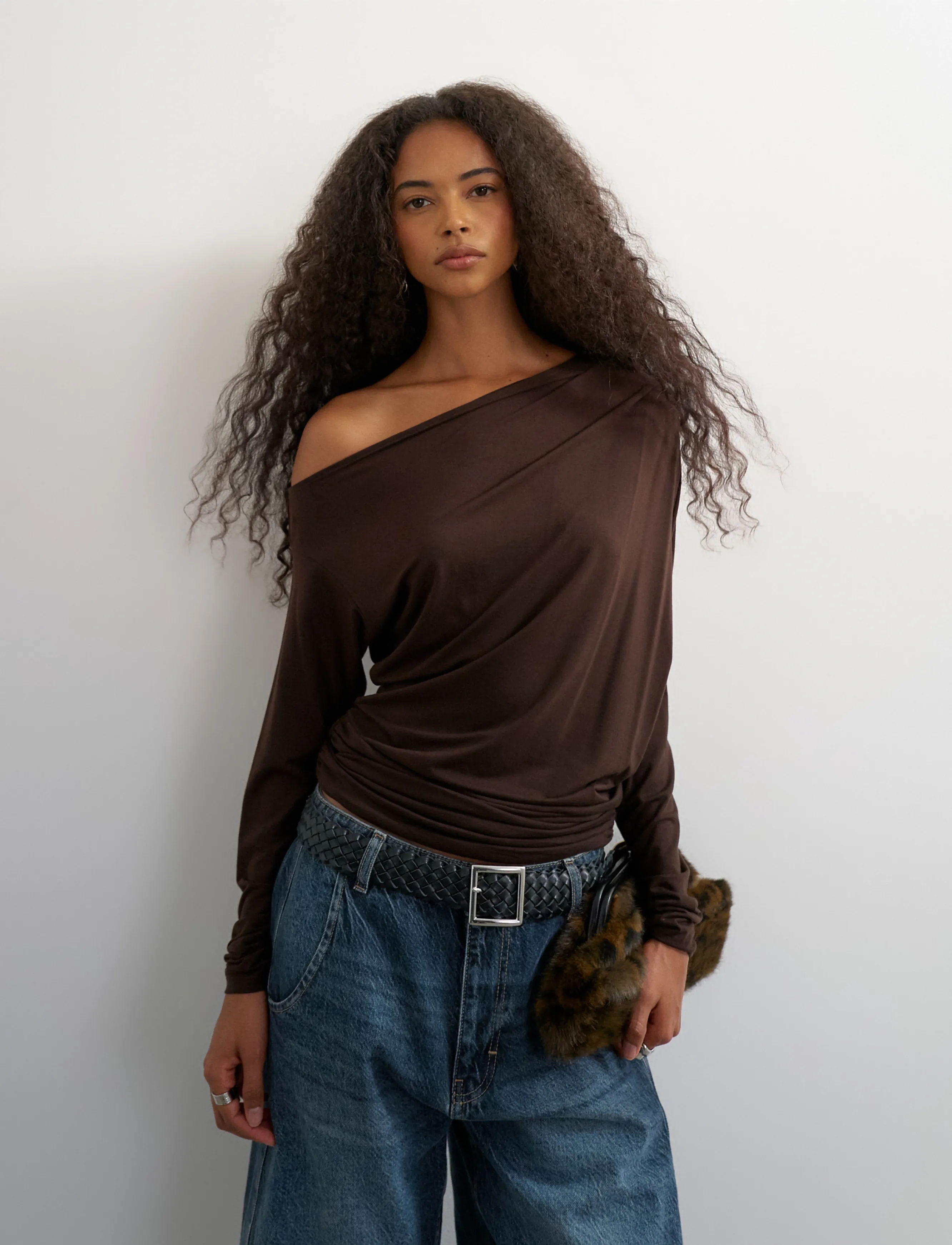Topshop - TSBOA OFF SHOULDER LS TOP JRS - pikkade varrukatega topid - deep mahogany - 4