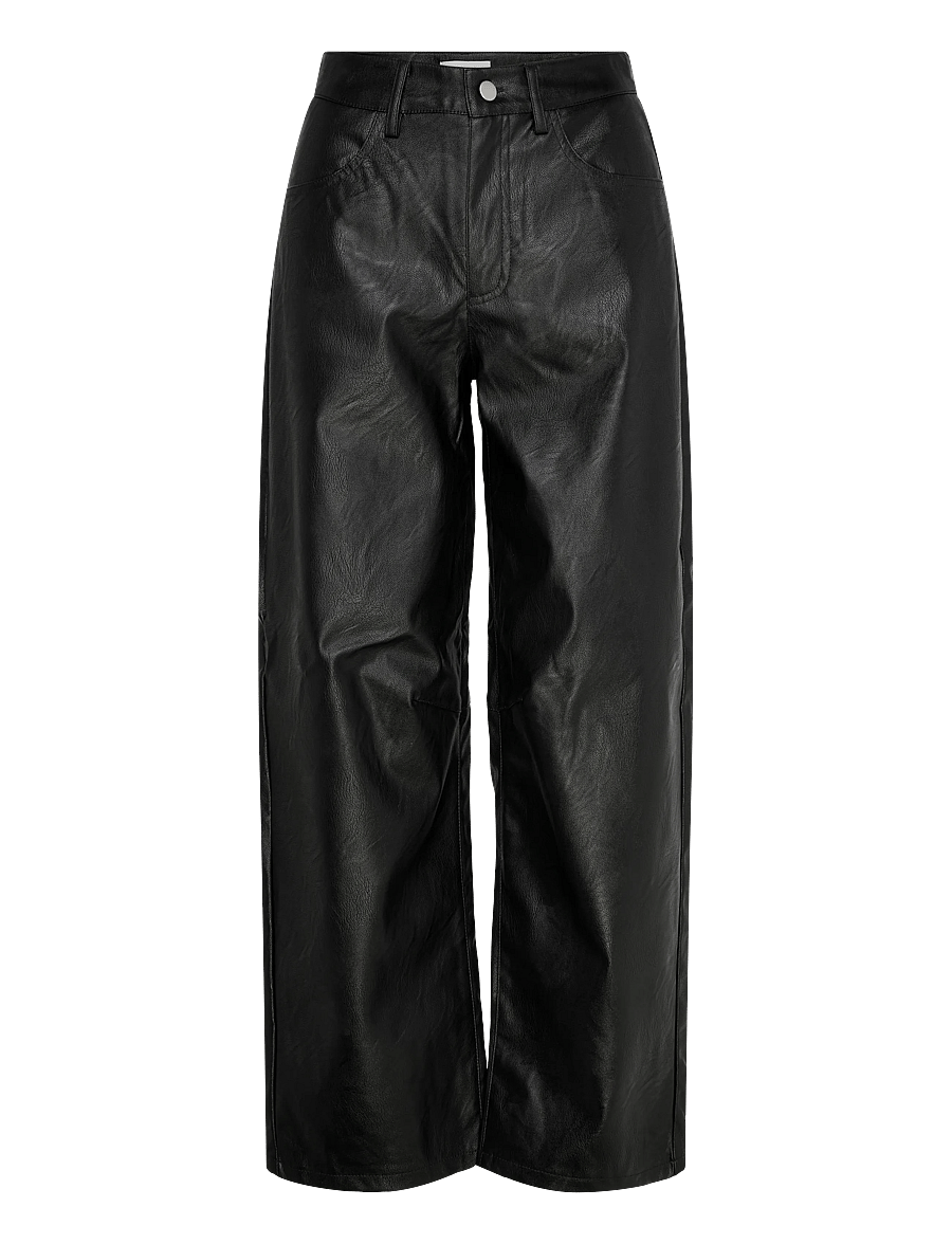 Topshop - TSTALLA COATED BARREL TROUSERS - hosen mit geradem bein - black - 1