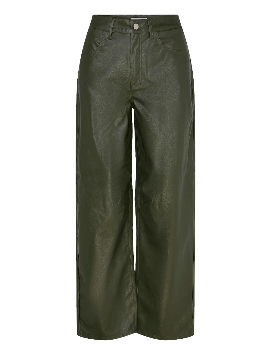 Topshop - TSTALLA COATED BARREL TROUSERS - barrel trousers - green bee - 1