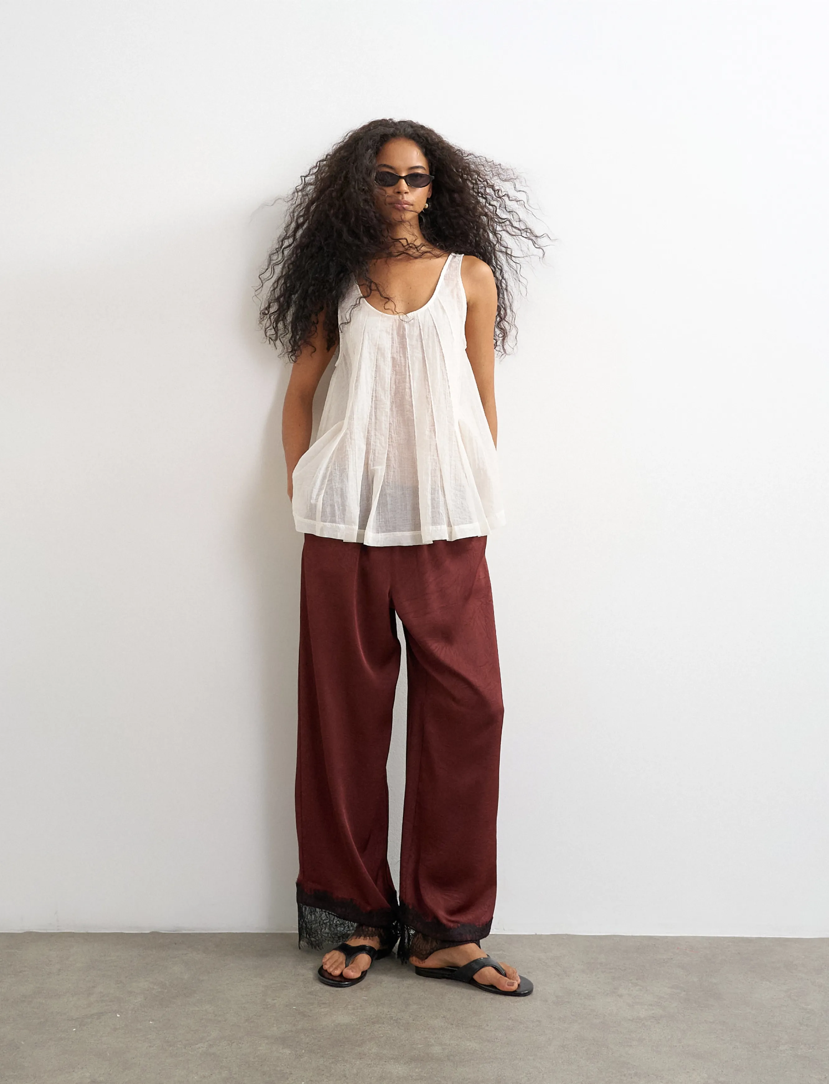 Topshop TSEMMA SATIN TROUSER - Topshop - BURGUNDY / burgundy