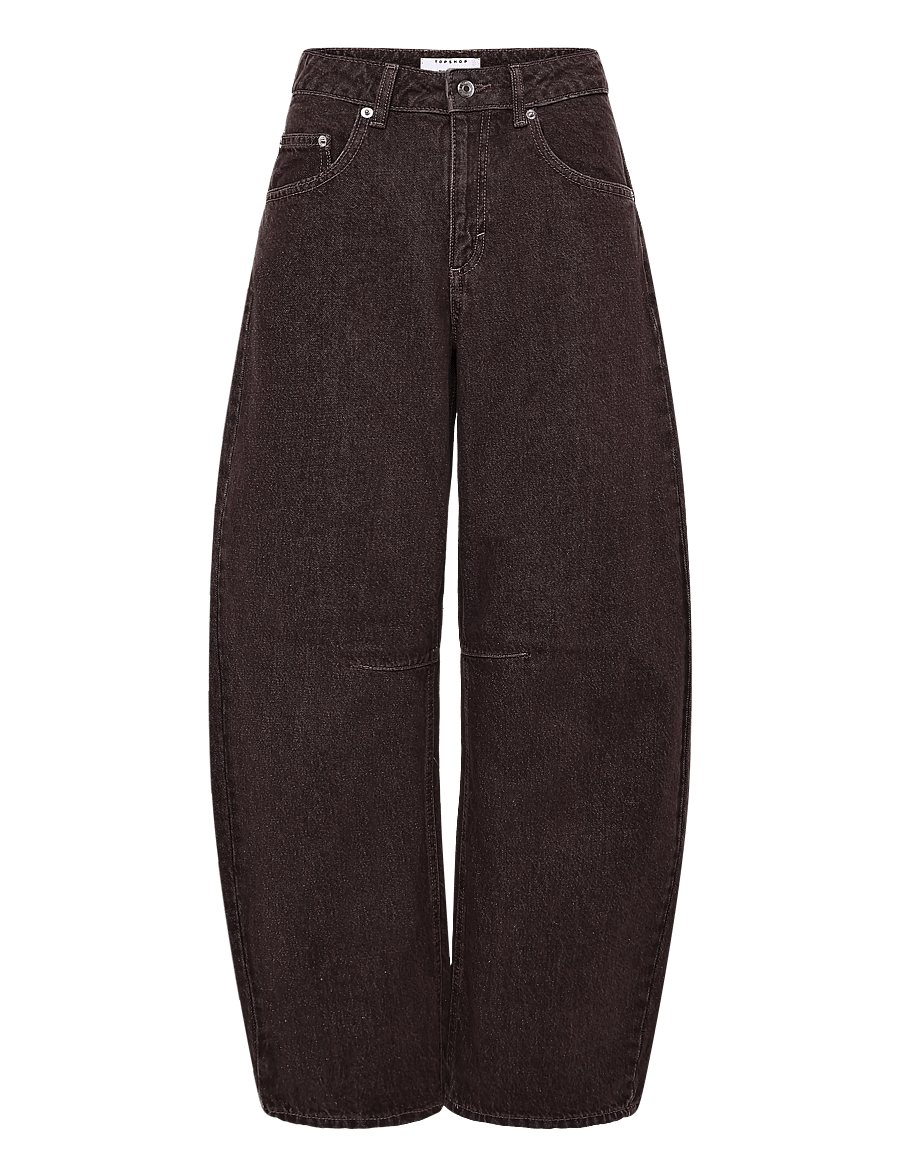 Topshop - TSBARREL HR DENIM JEANS BROWN NOOS - barrel jeans - brown denim - 0
