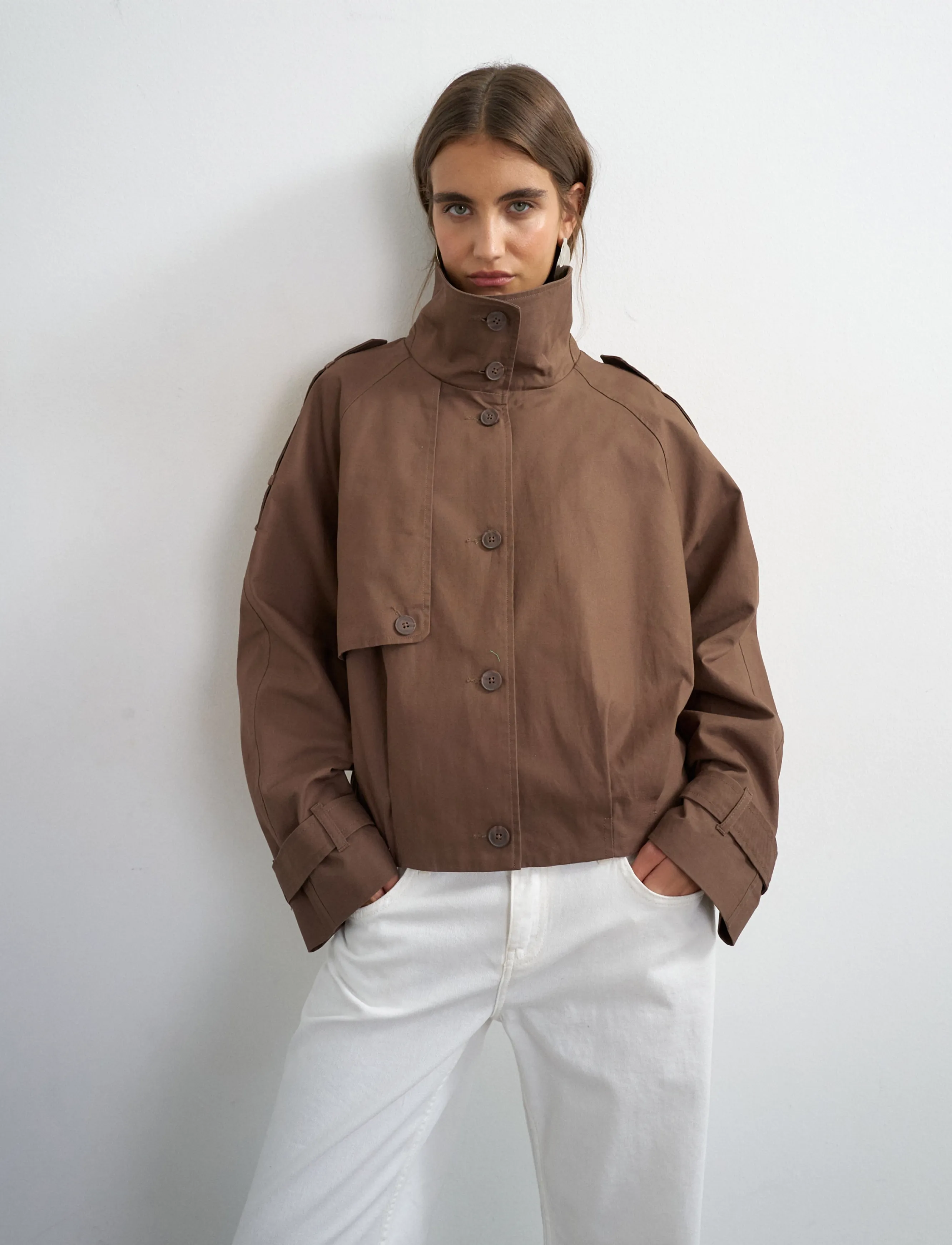 Topshop TSHABA CROPPED TRENCHCOAT OTW - Riided - RED HEART / brown