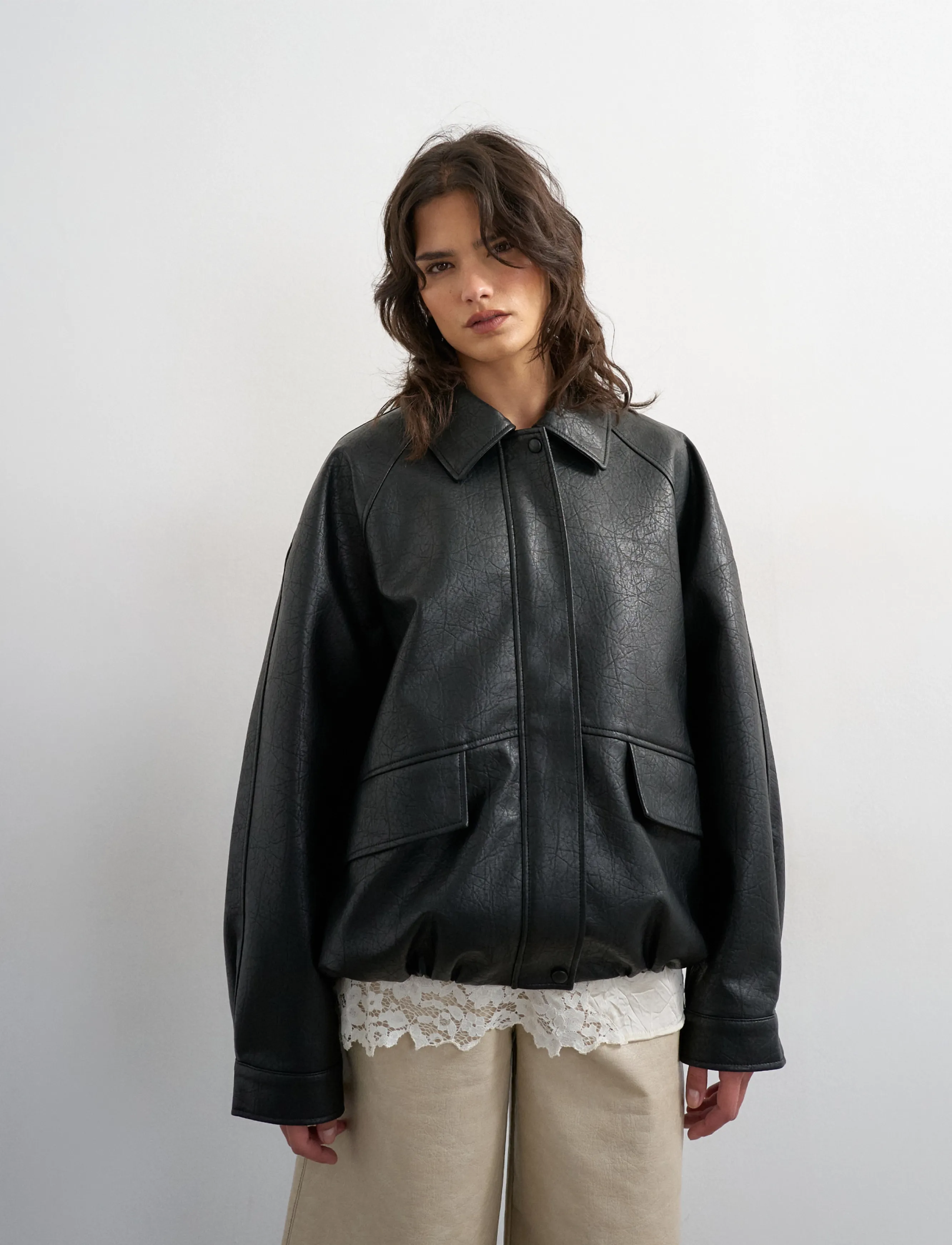 Topshop TSTOPPA COATED BOMBER JACKET OTW - Riided - BLACK / black