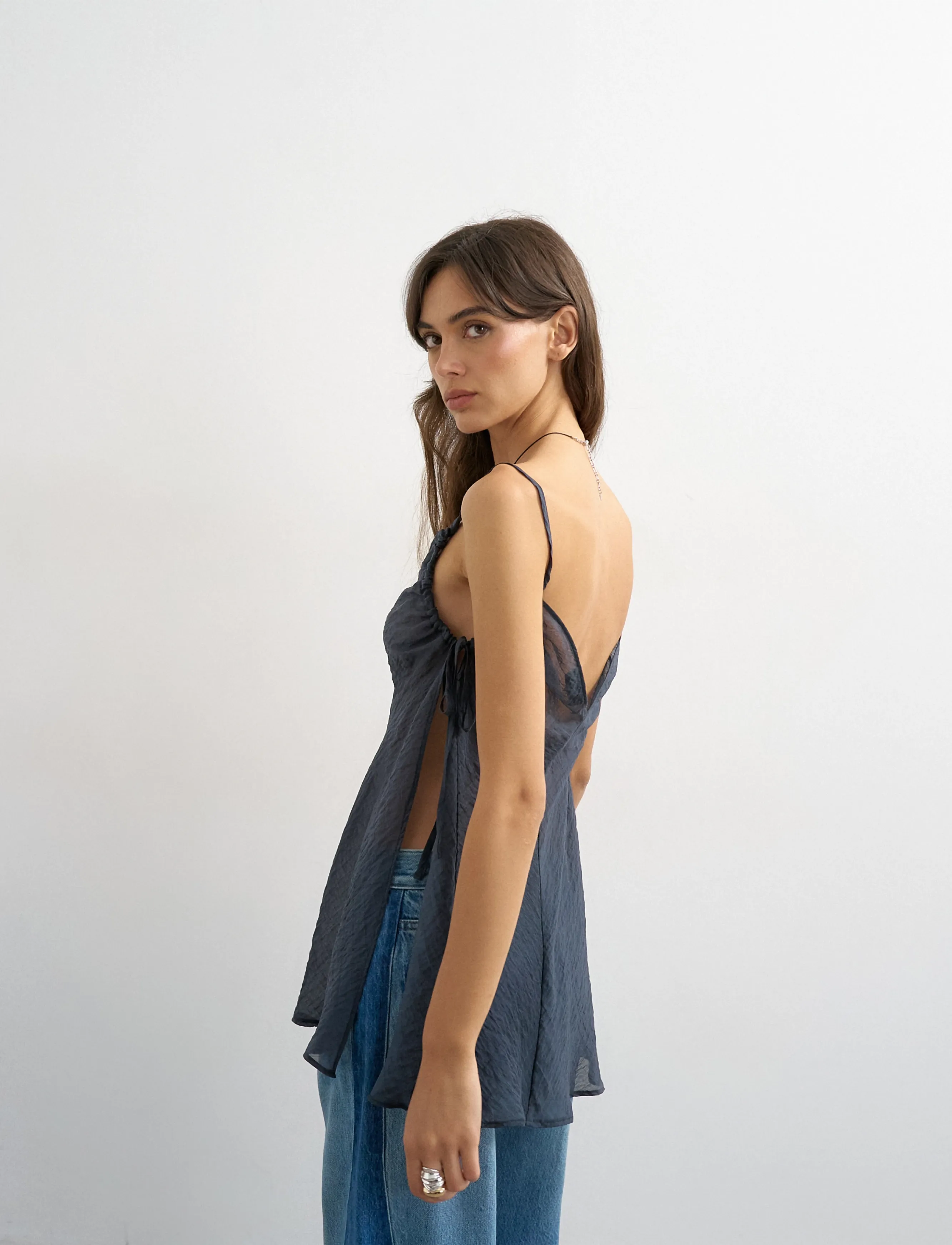 Topshop - TSWENDY SL V-NECK SIDE TIE TUNIC WVN - teksad - navy blazer - 3