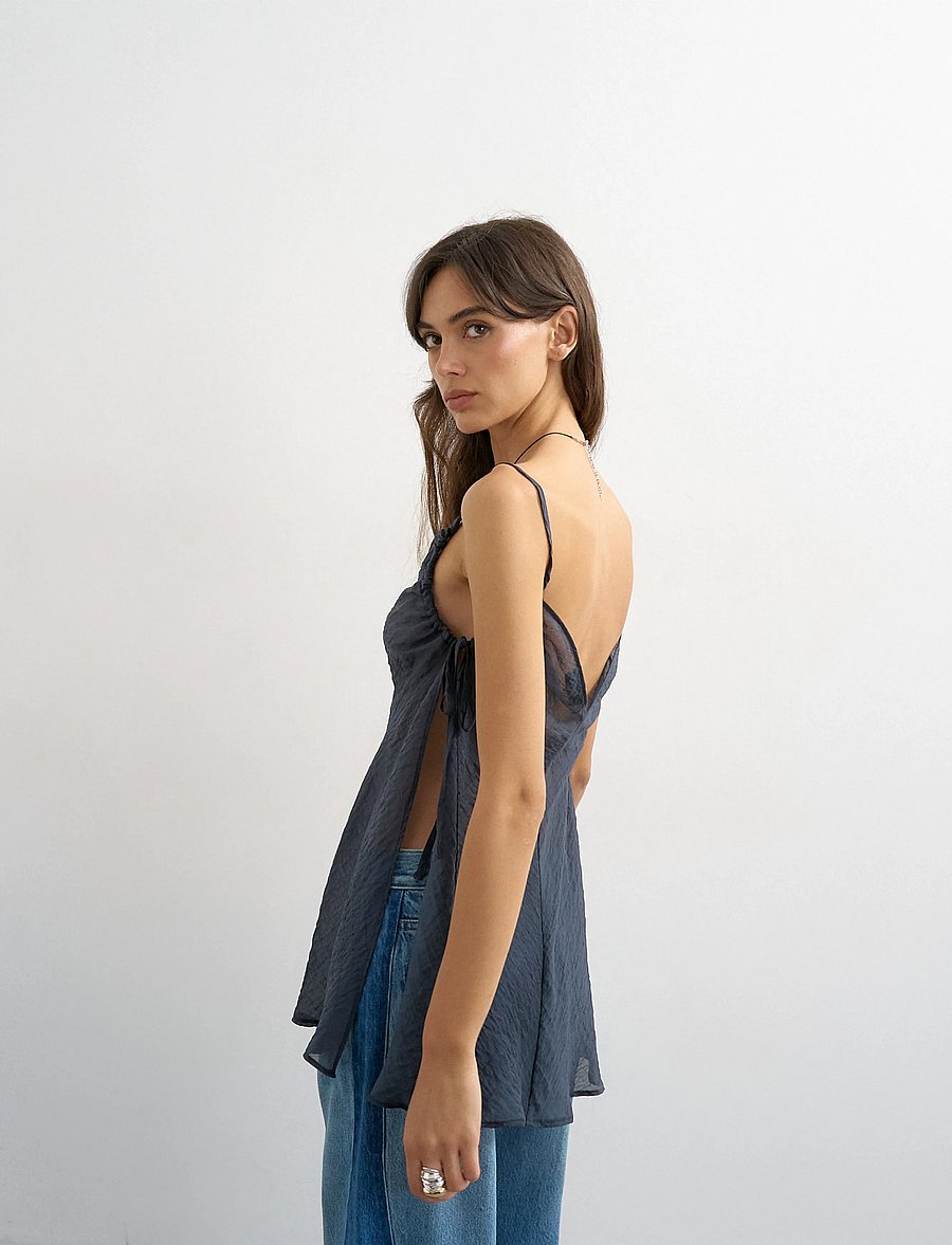 Topshop - TSWENDY SL V-NECK SIDE TIE TUNIC WVN - teksad - navy blazer - 3