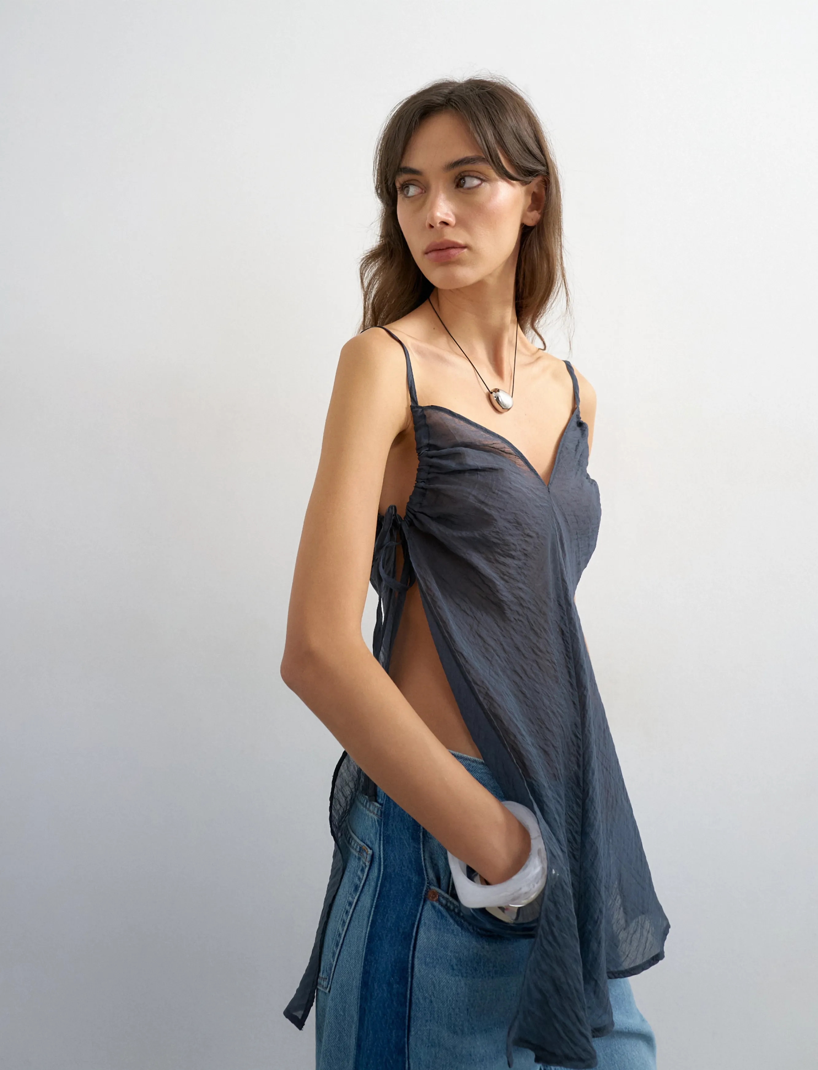 Topshop - TSWENDY SL V-NECK SIDE TIE TUNIC WVN - teksad - navy blazer - 5