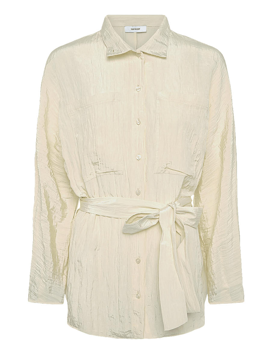 Topshop - TSTRINA WAIST TIE TUNIC TOP WVN - langærmede bluser - buttercream - 1