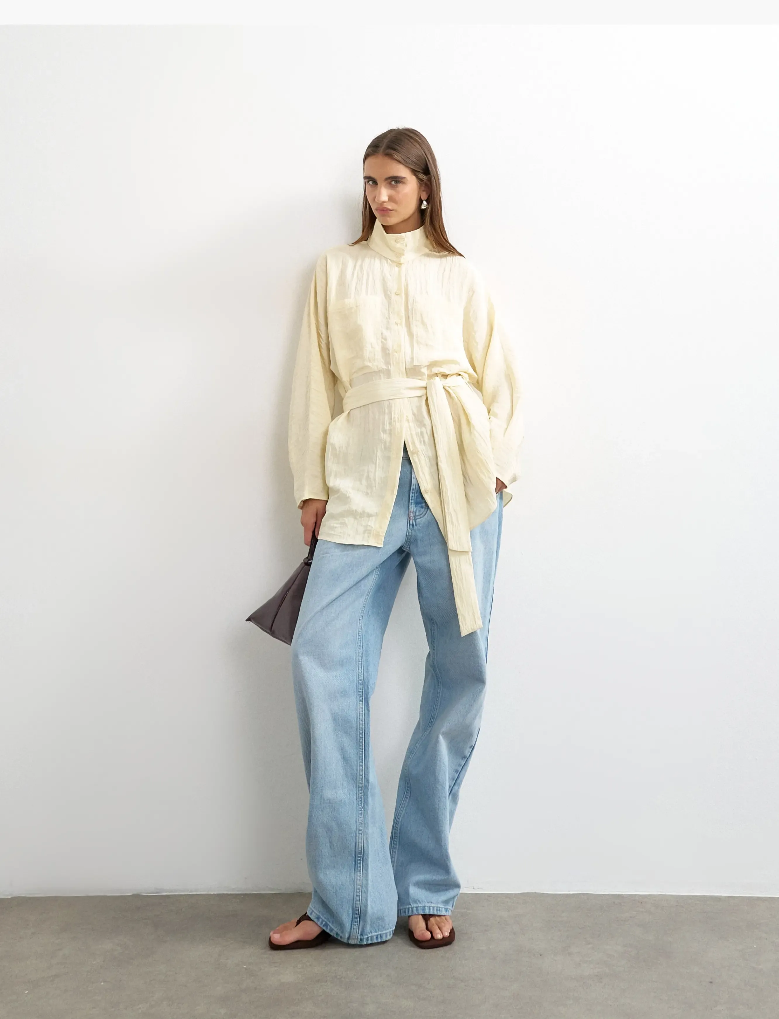 Topshop - TSTRINA WAIST TIE TUNIC TOP WVN - buttercream - 0
