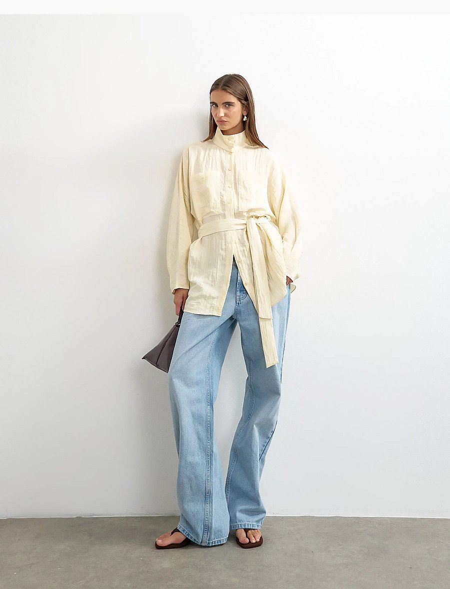 Topshop - TSTRINA WAIST TIE TUNIC TOP WVN - langærmede bluser - buttercream - 0