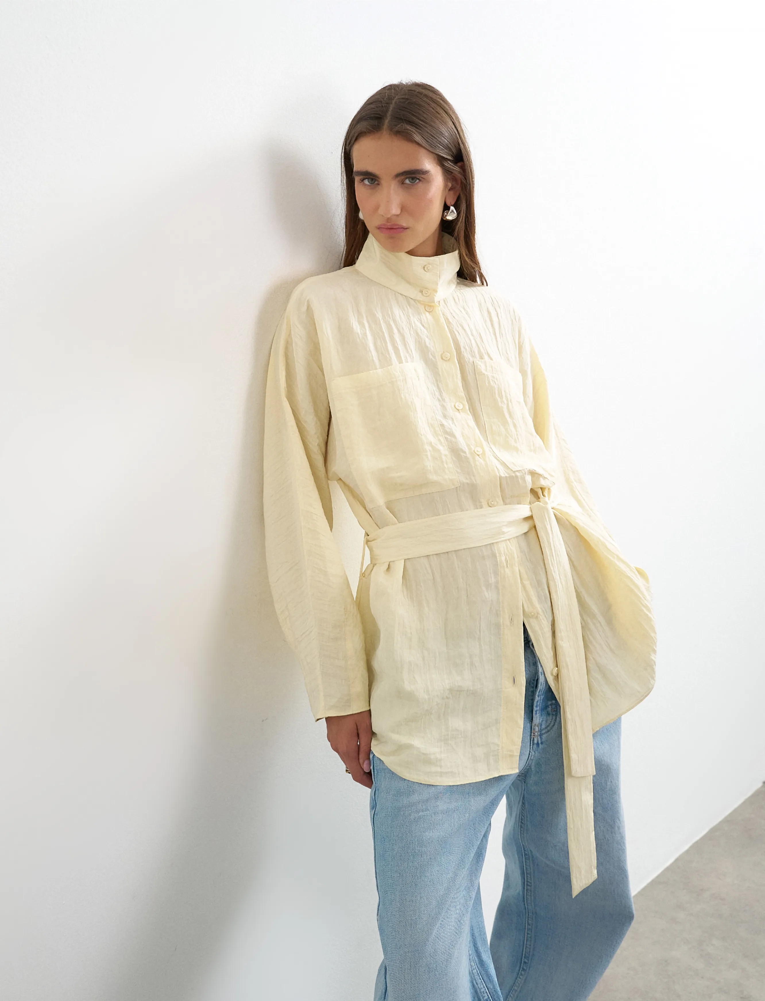 Topshop - TSTRINA WAIST TIE TUNIC TOP WVN - buttercream - 4