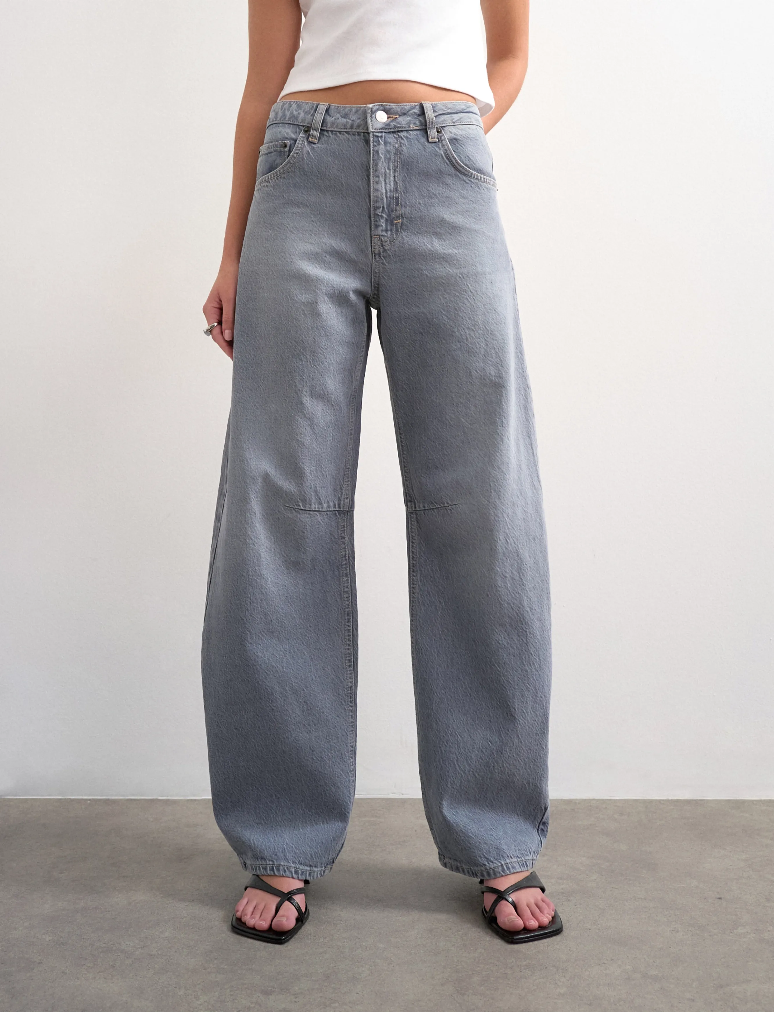 Topshop - TSBARREL HIGH RISE DENIM JEANS GREY - barrel jeans - grey denim - 4