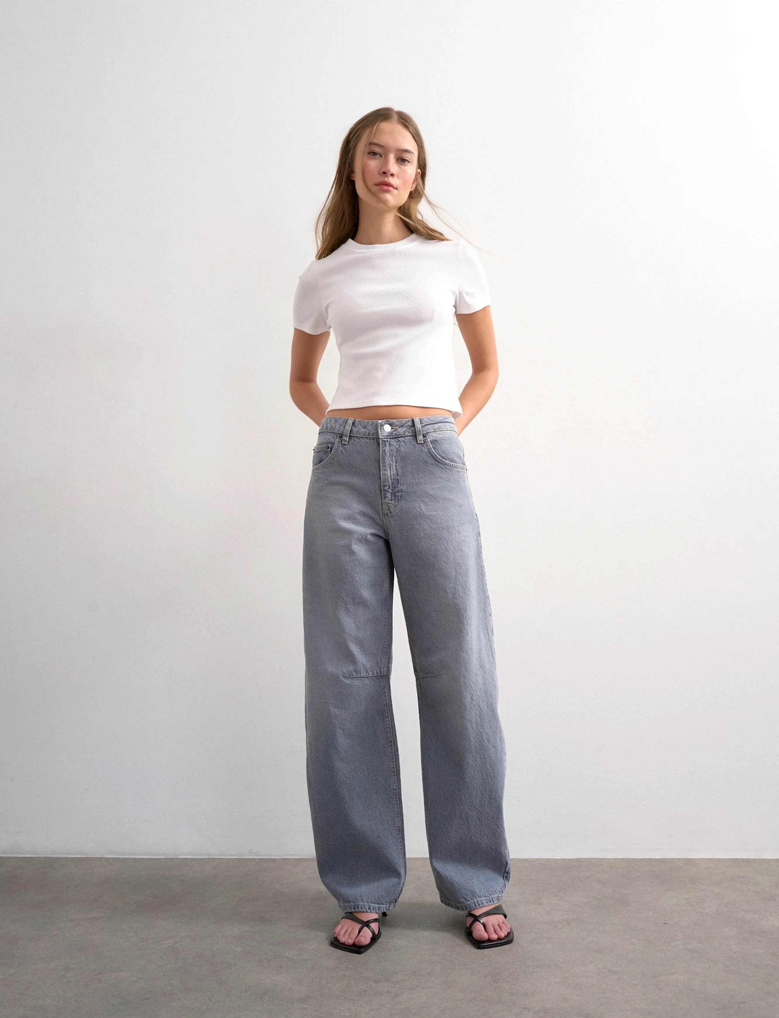 Topshop - TSBARREL HIGH RISE DENIM JEANS GREY - barrel jeans - grey denim - 5