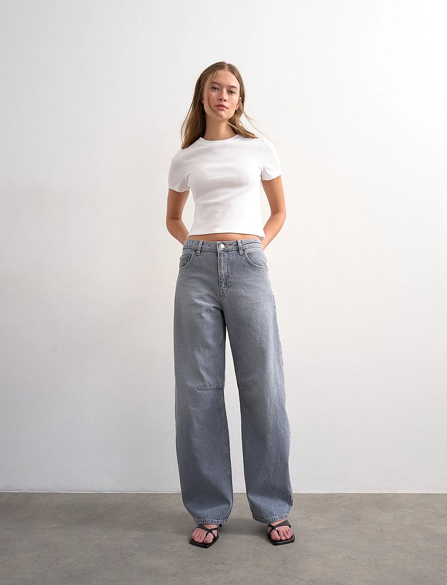 Topshop - TSBARREL HIGH RISE DENIM JEANS GREY - barrel jeans - grey denim - 5