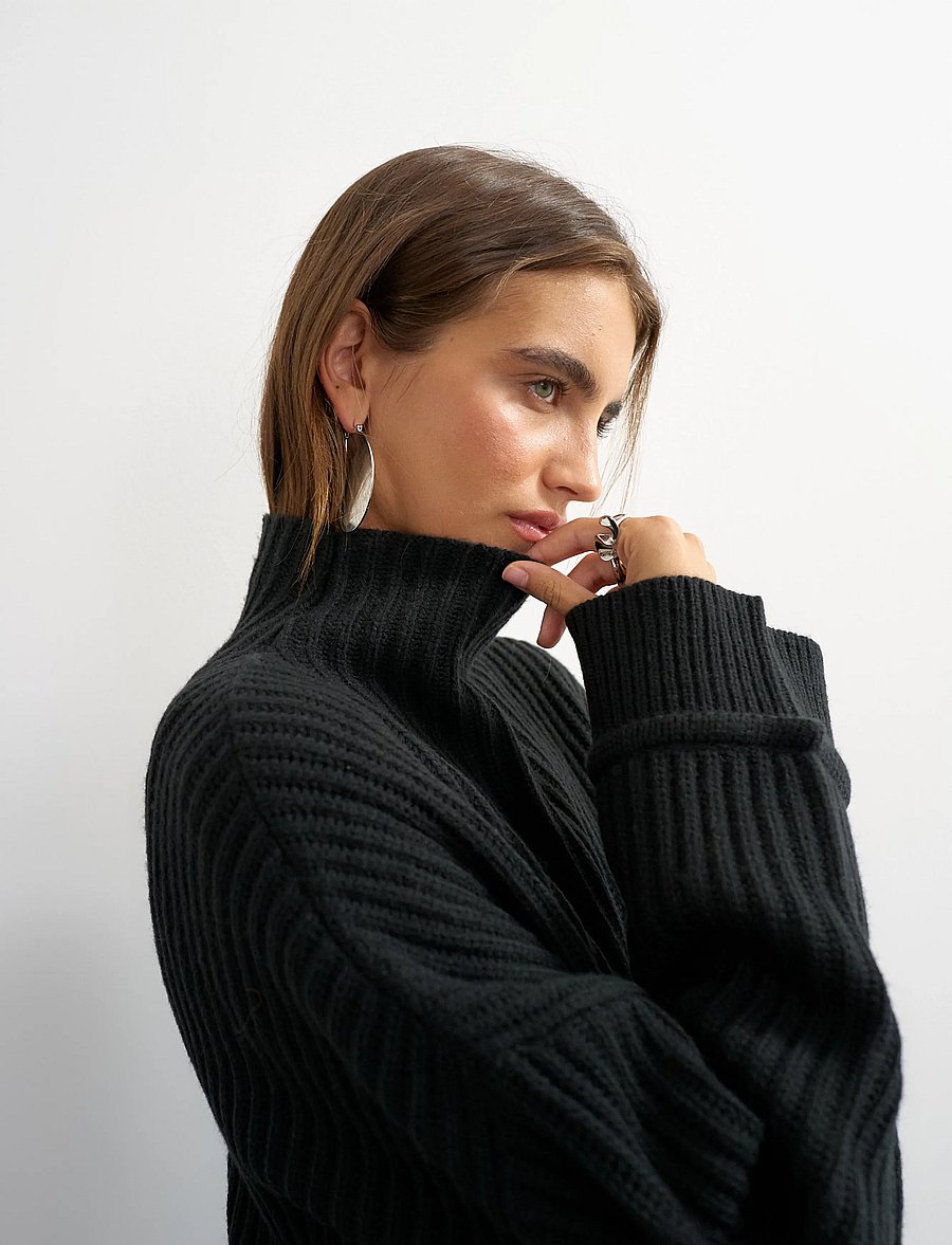 Topshop - TSROSA LS HIGH NECK JUMPER KNT - stickade tröjor - black - 4