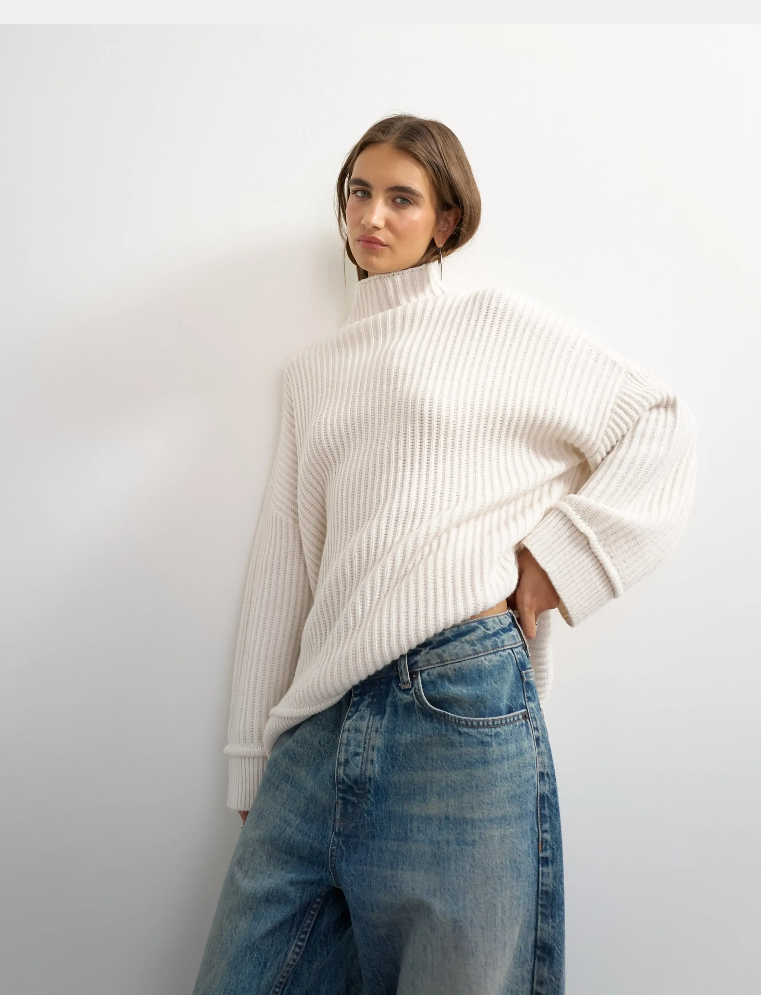 Topshop - TSROSA LS HIGH NECK JUMPER KNT - efterårstøj - ivory cream - 5