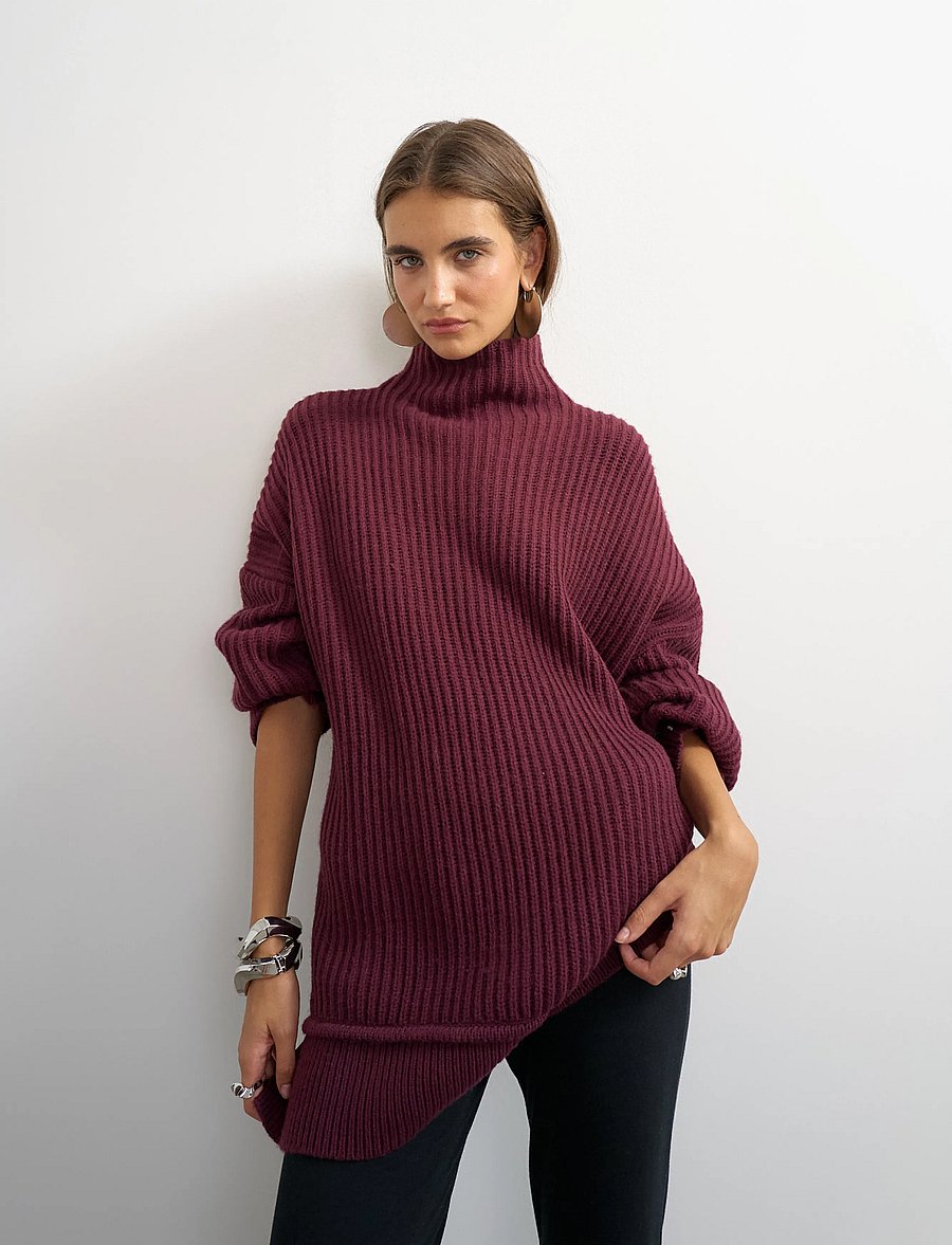 Topshop - TSROSA LS HIGH NECK JUMPER KNT - pullover - mulberry - 4