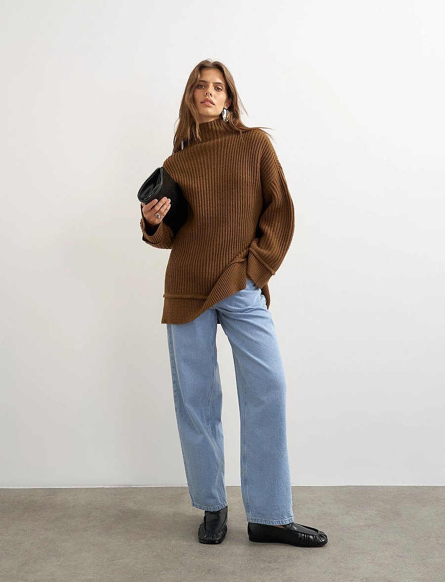 Topshop - TSROSA LS HIGH NECK JUMPER KNT - pullover - pecan brown - 0