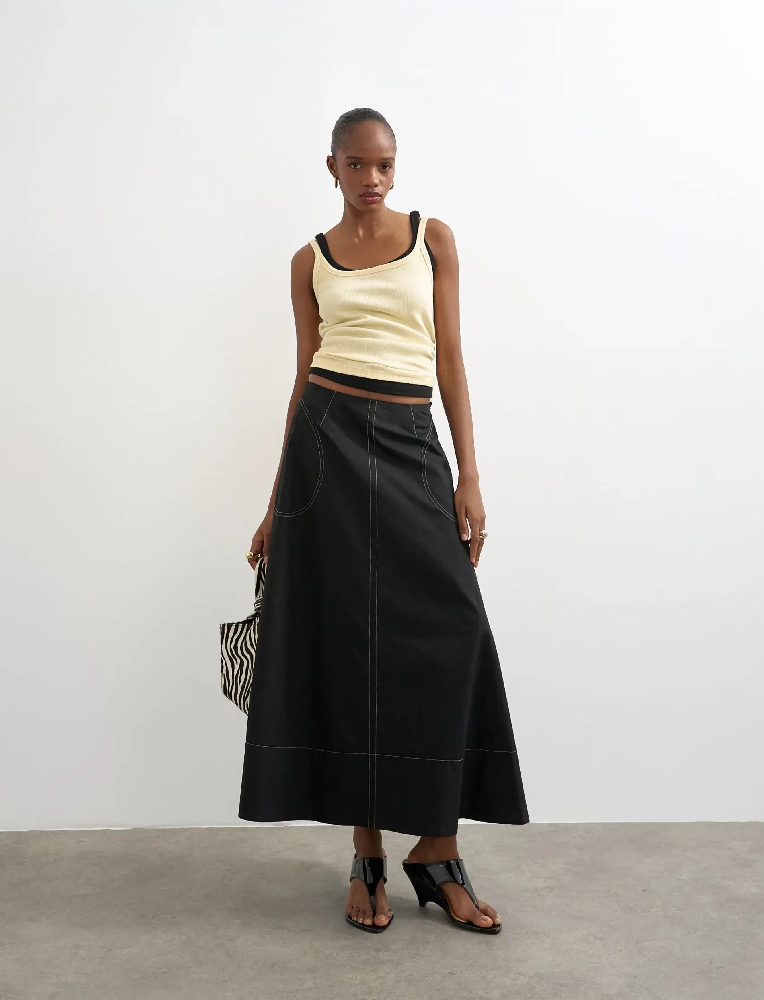 Topshop - TSMILLIE CONTRAST STITCH MAXI SKIRT WVN - maxi röcke - black - 5