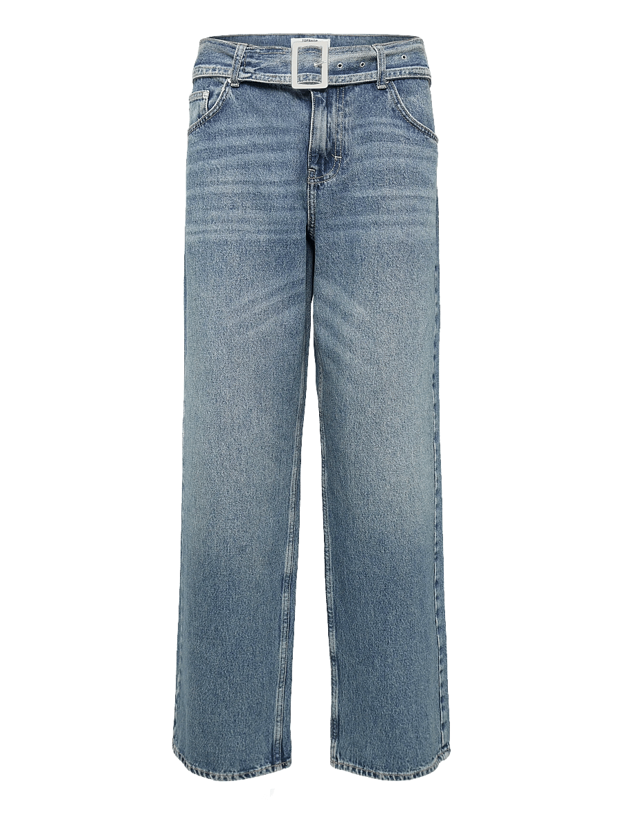 Topshop - TSEMBER LR BELTED JEANS MB DNM - hosen mit weitem bein - medium blue denim - 0