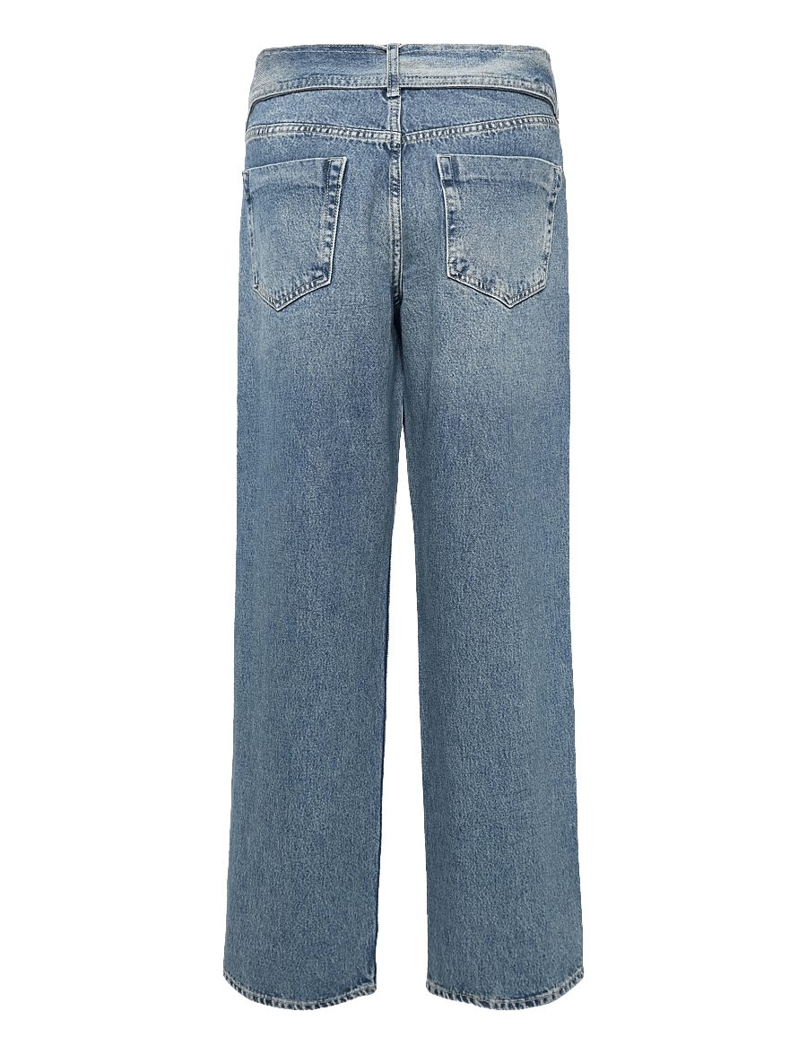 Topshop - TSEMBER LR BELTED JEANS MB DNM - hosen mit weitem bein - medium blue denim - 1