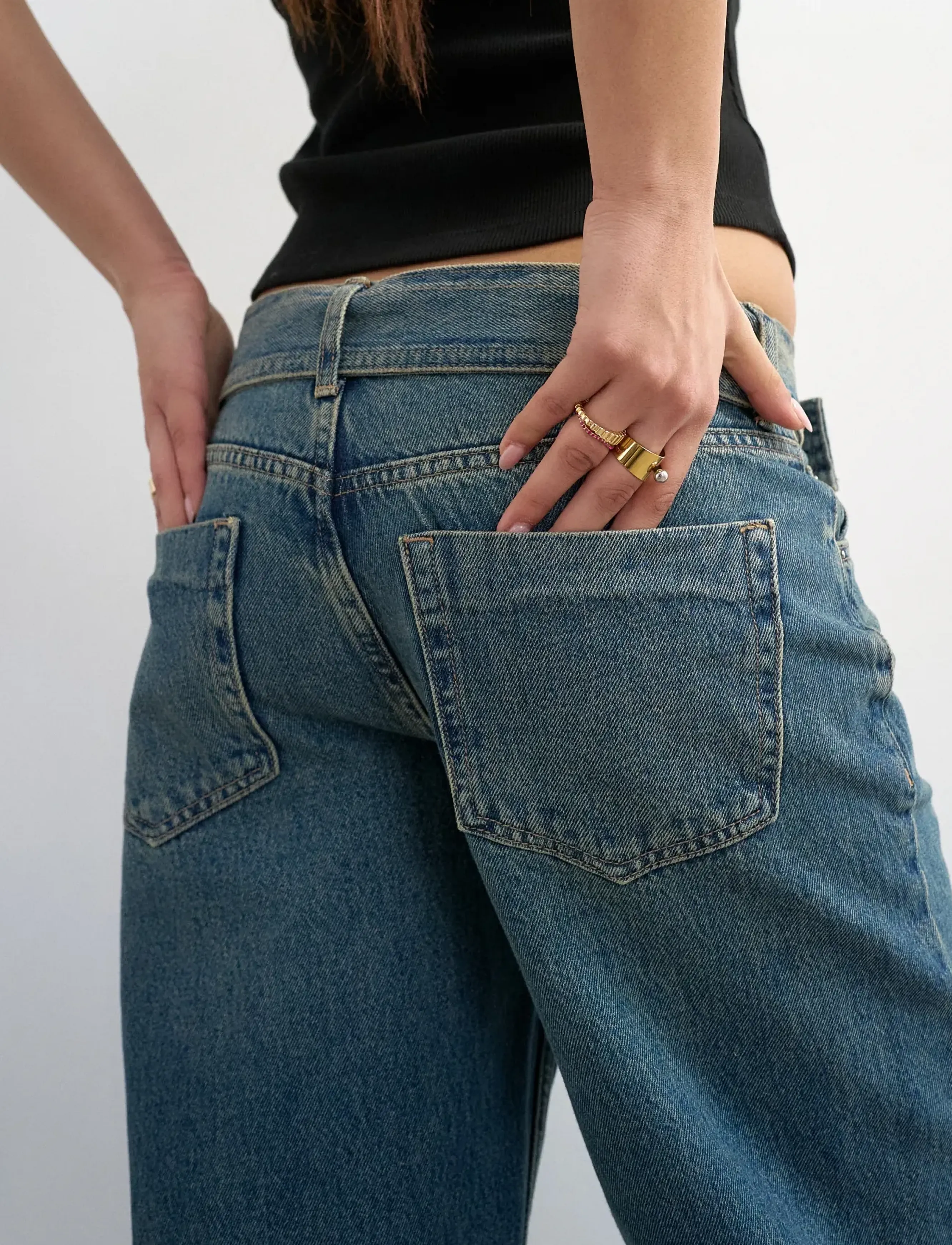 Topshop - TSEMBER LR BELTED JEANS MB DNM - vida jeans - medium blue denim - 5