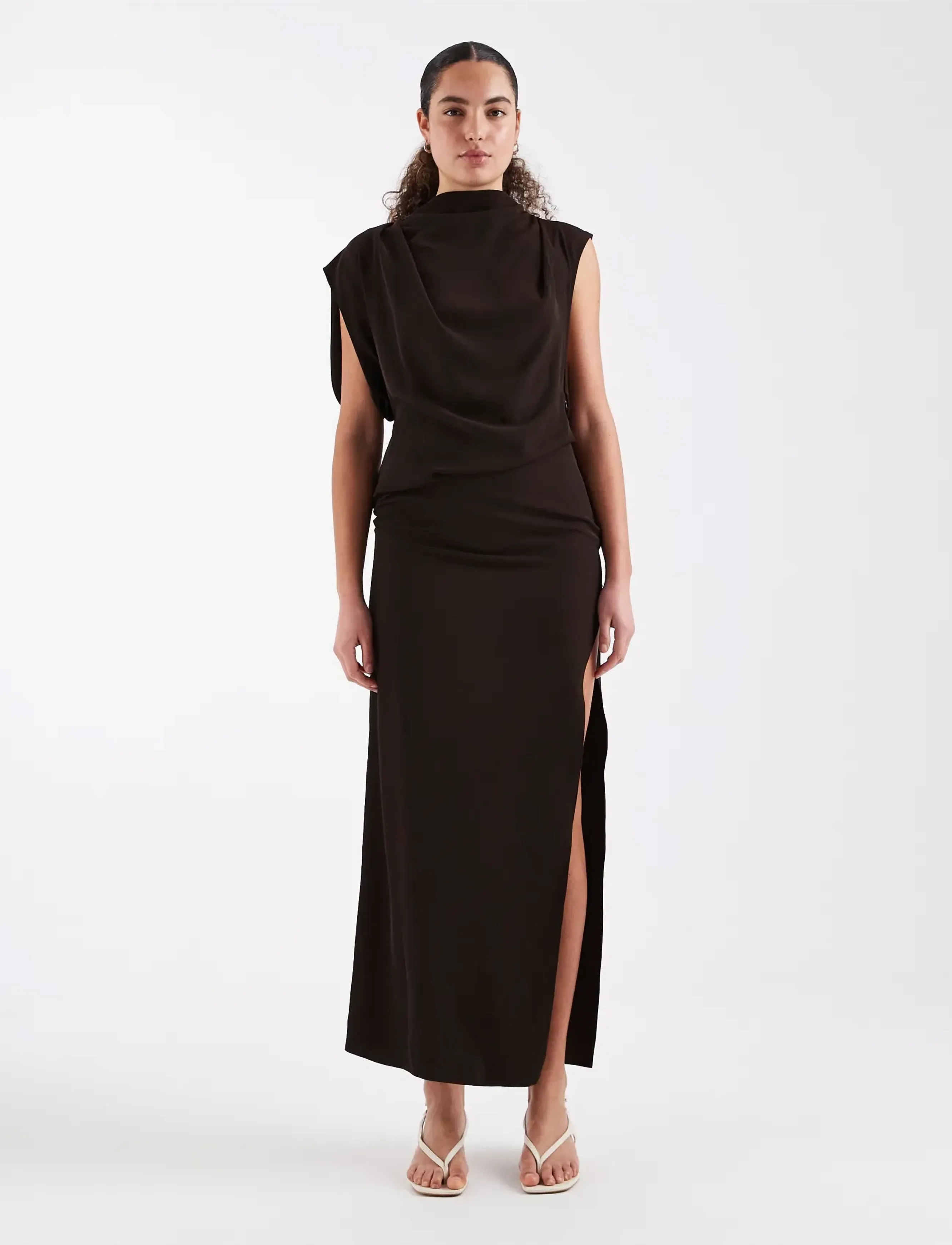 Topshop TSABBY DRAPEY HIGH NECK DRESS WVN - Summer in the city - CHOCOLATE BROWN / brown